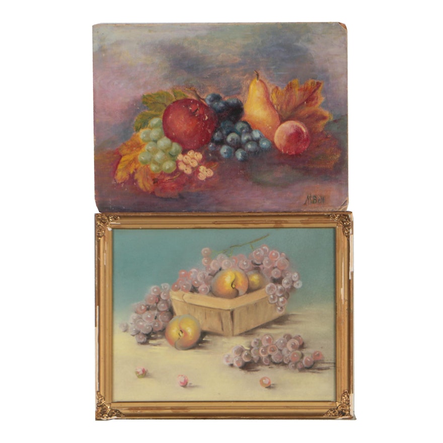 Early 20th Century Oil Painting and Pastel Still Life Drawing