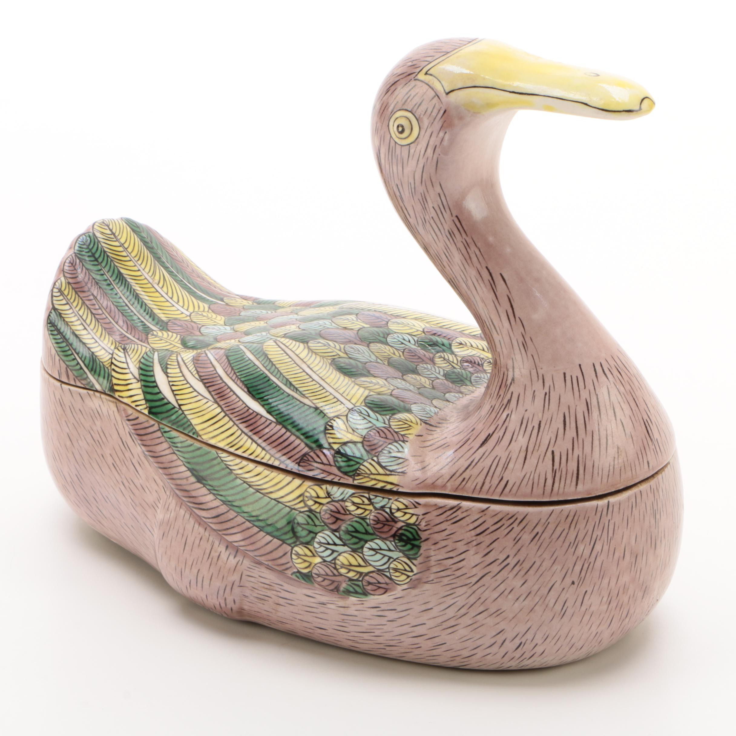 Chinese Ceramic Goose Covered Dish