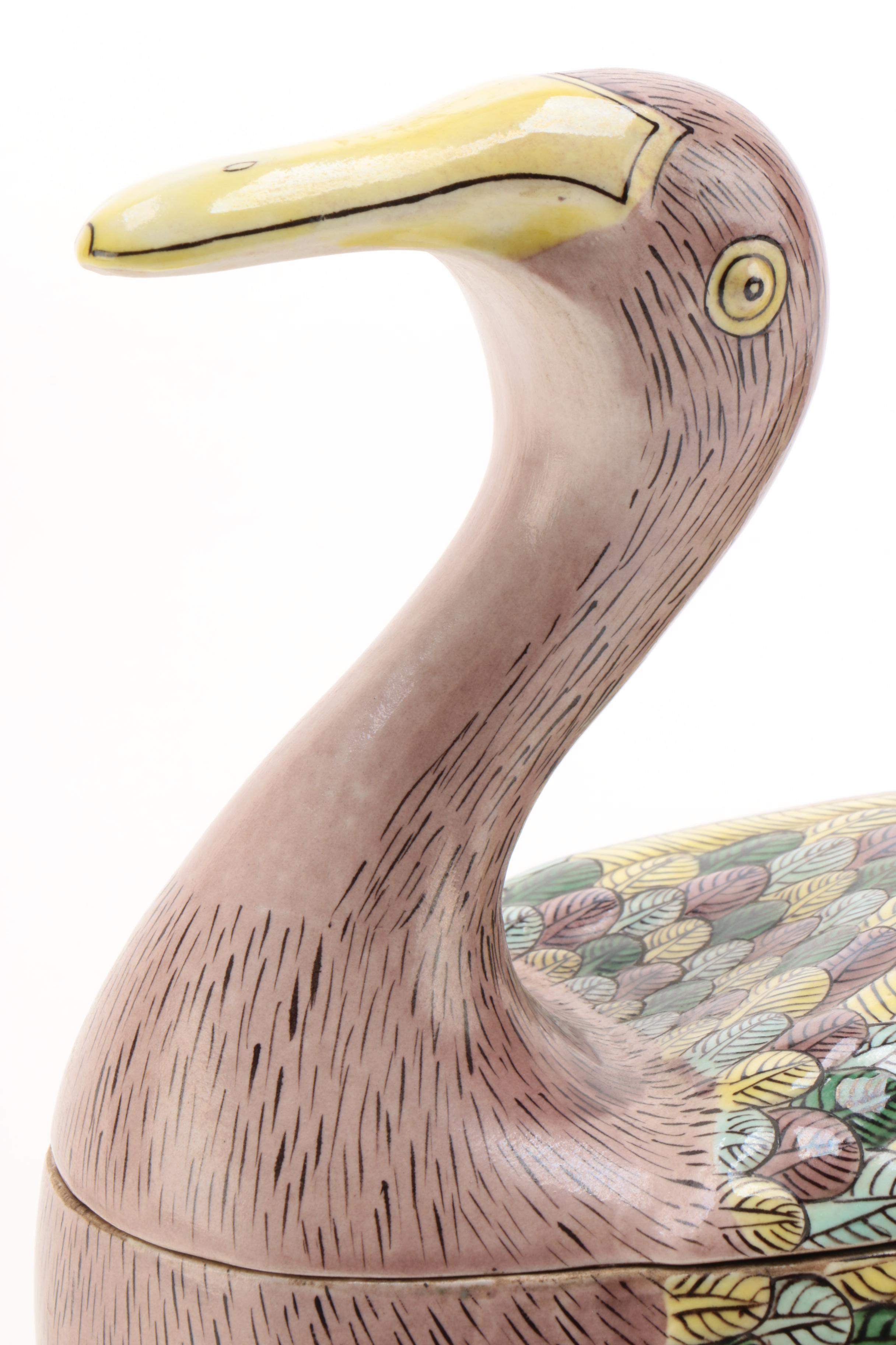 Chinese Ceramic Goose Covered Dish