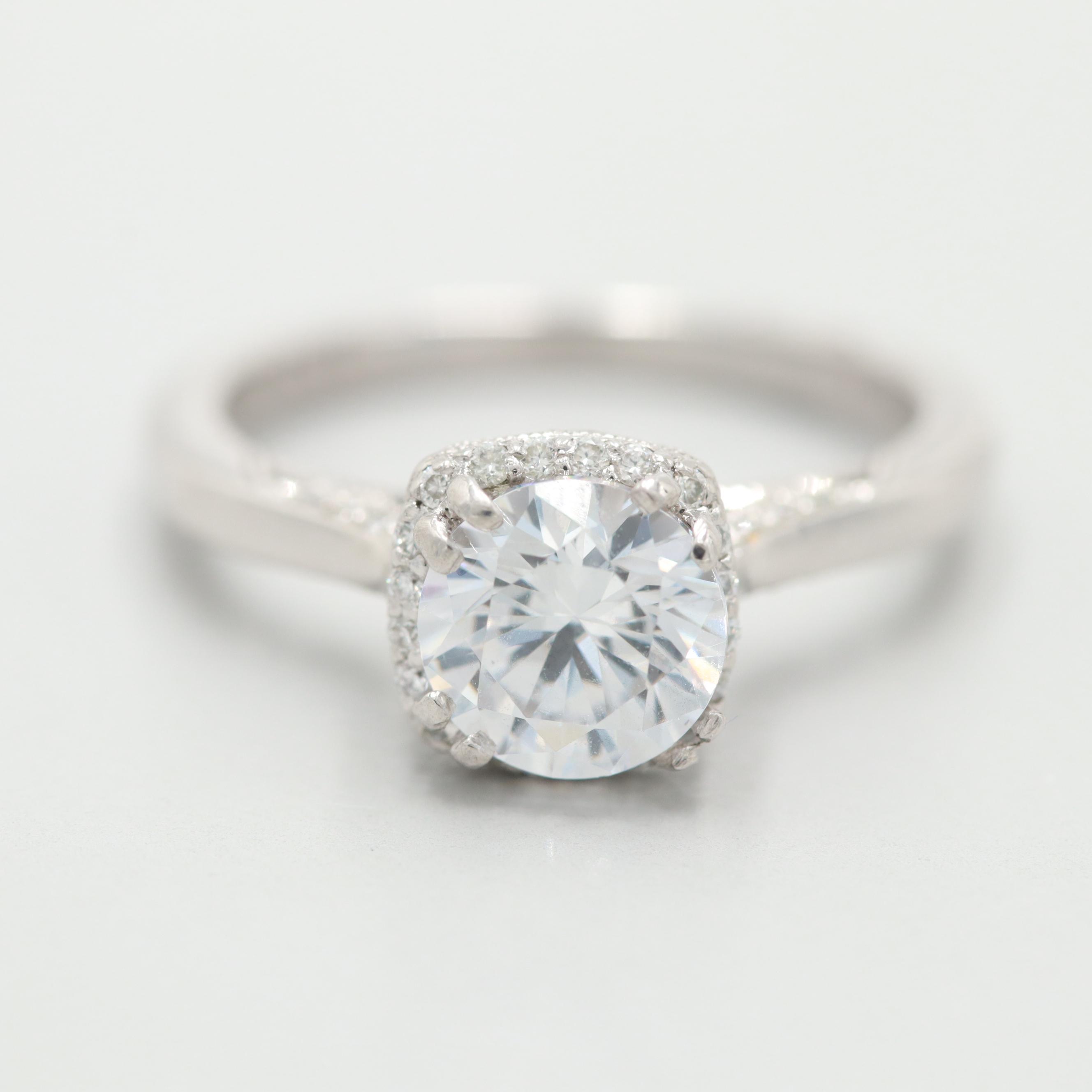 Tacori "Dantela" Collection Platinum Semi-Mount Cubic Zirconia and Diamond Ring