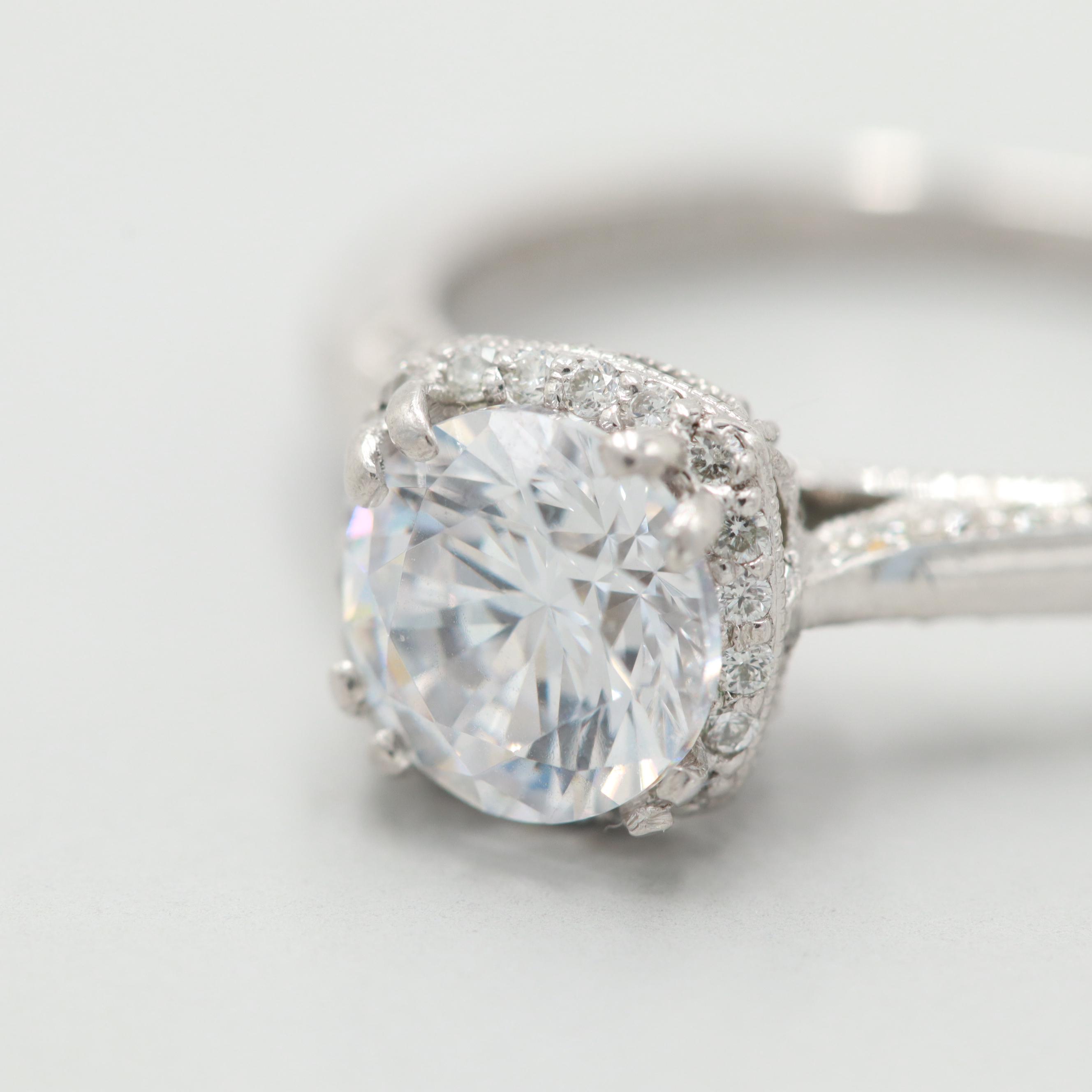 Tacori "Dantela" Collection Platinum Semi-Mount Cubic Zirconia and Diamond Ring