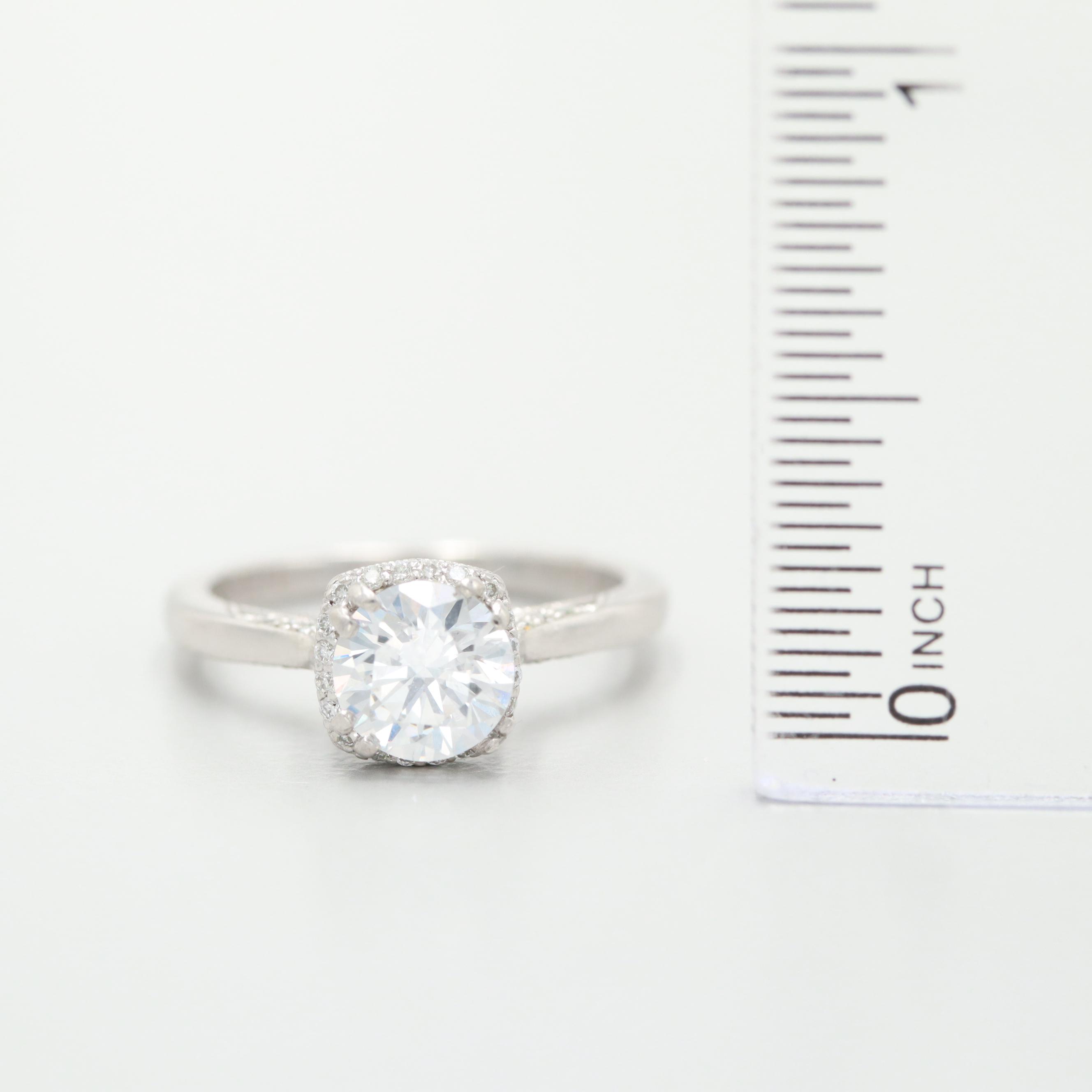 Tacori "Dantela" Collection Platinum Semi-Mount Cubic Zirconia and Diamond Ring