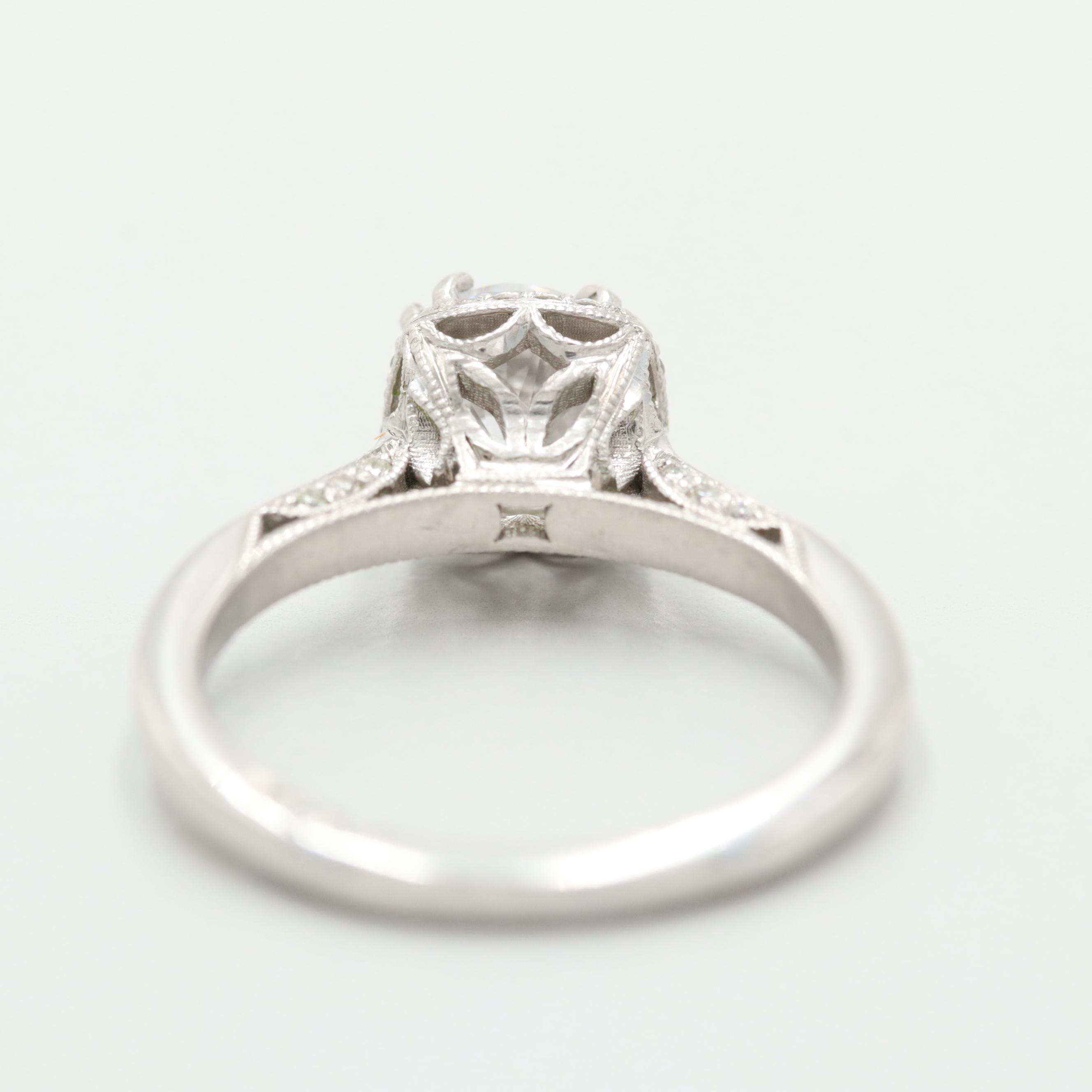 Tacori "Dantela" Collection Platinum Semi-Mount Cubic Zirconia and Diamond Ring