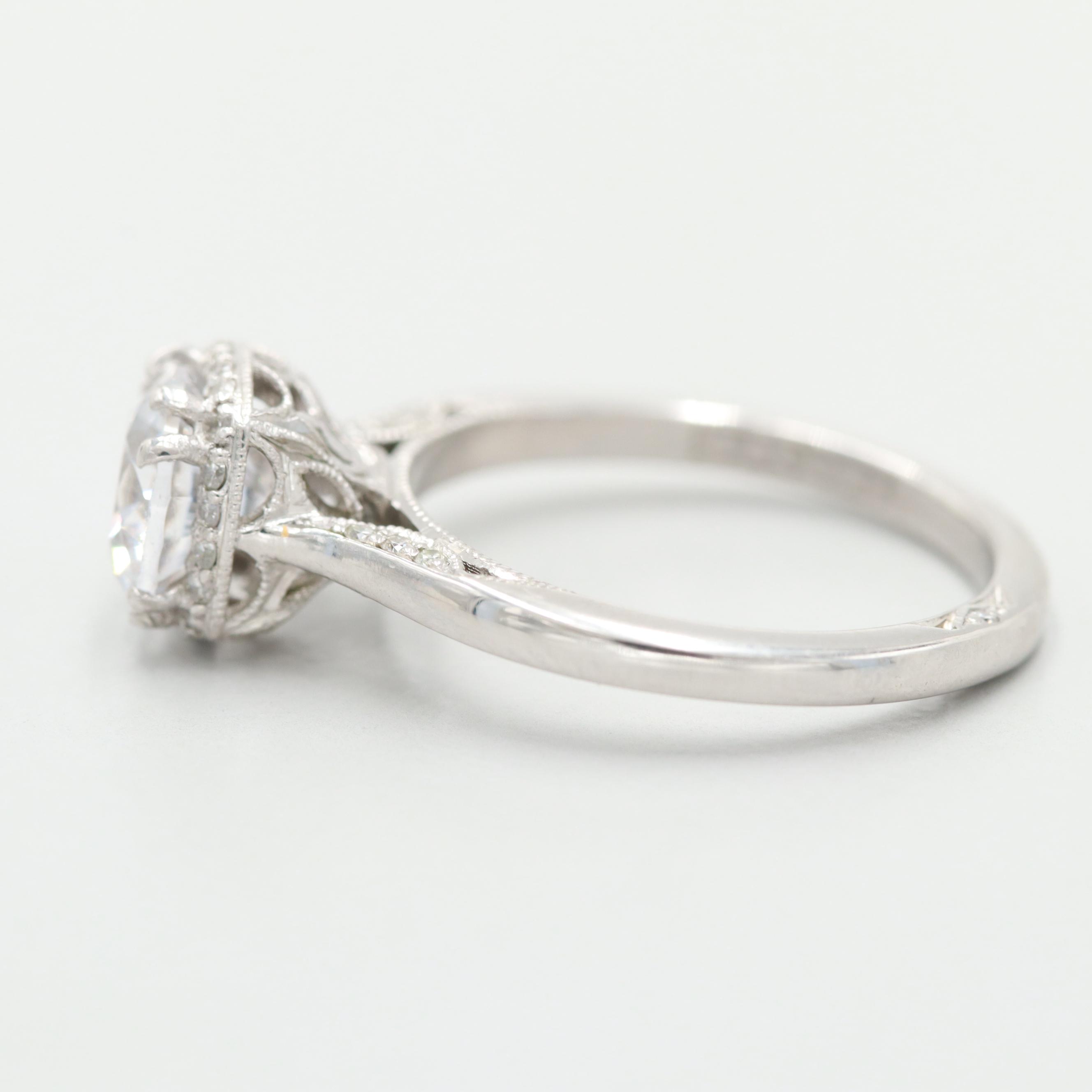 Tacori "Dantela" Collection Platinum Semi-Mount Cubic Zirconia and Diamond Ring