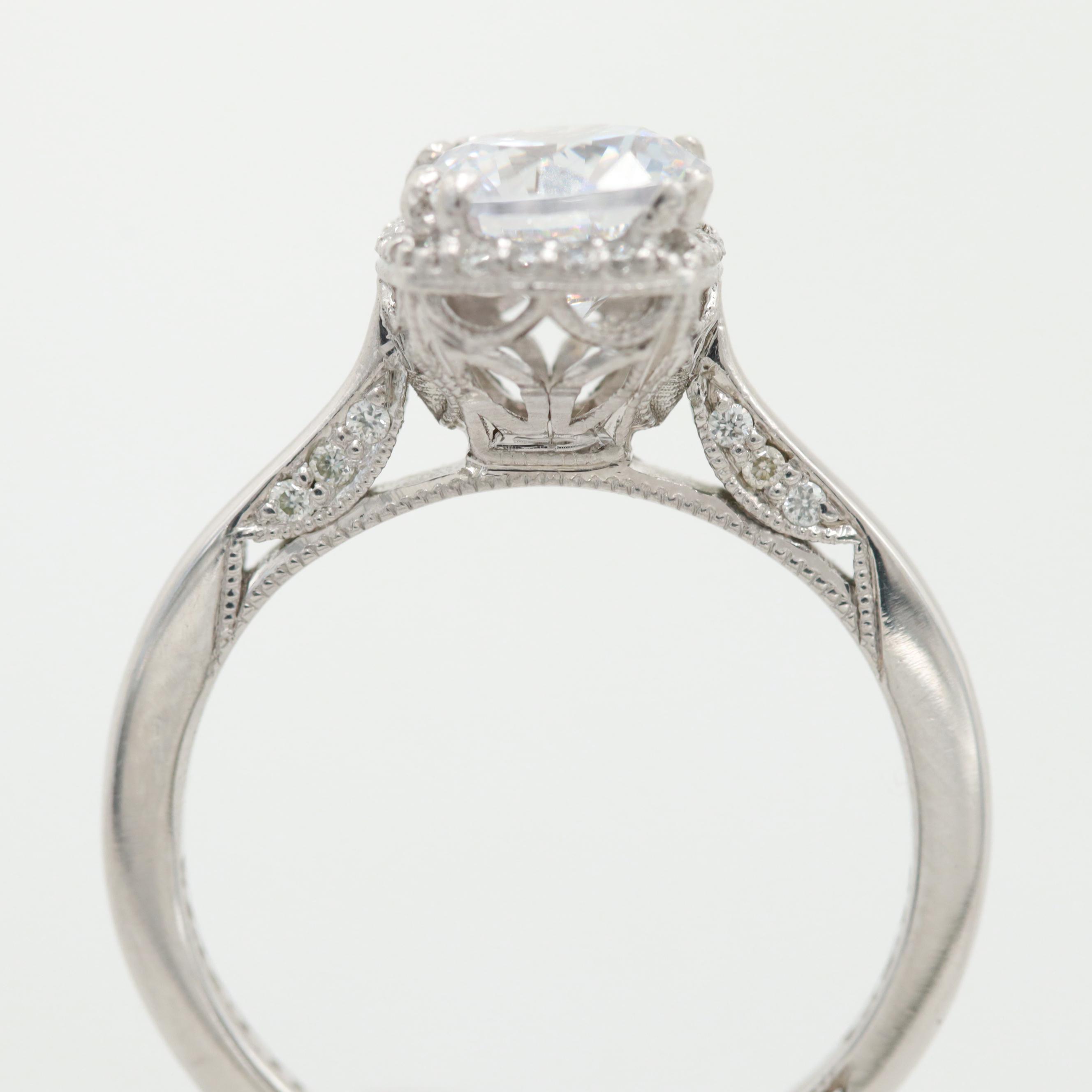 Tacori "Dantela" Collection Platinum Semi-Mount Cubic Zirconia and Diamond Ring