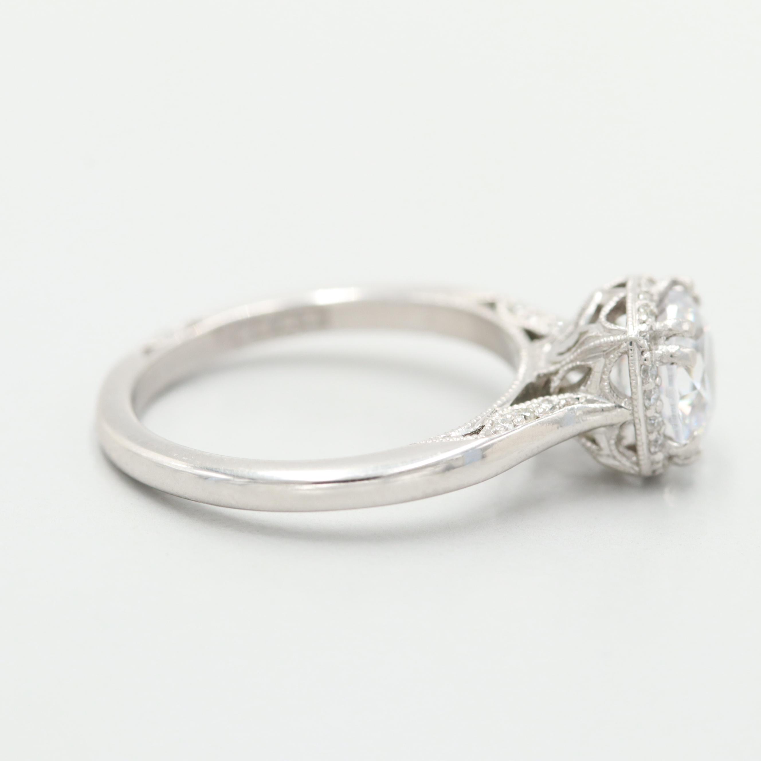 Tacori "Dantela" Collection Platinum Semi-Mount Cubic Zirconia and Diamond Ring