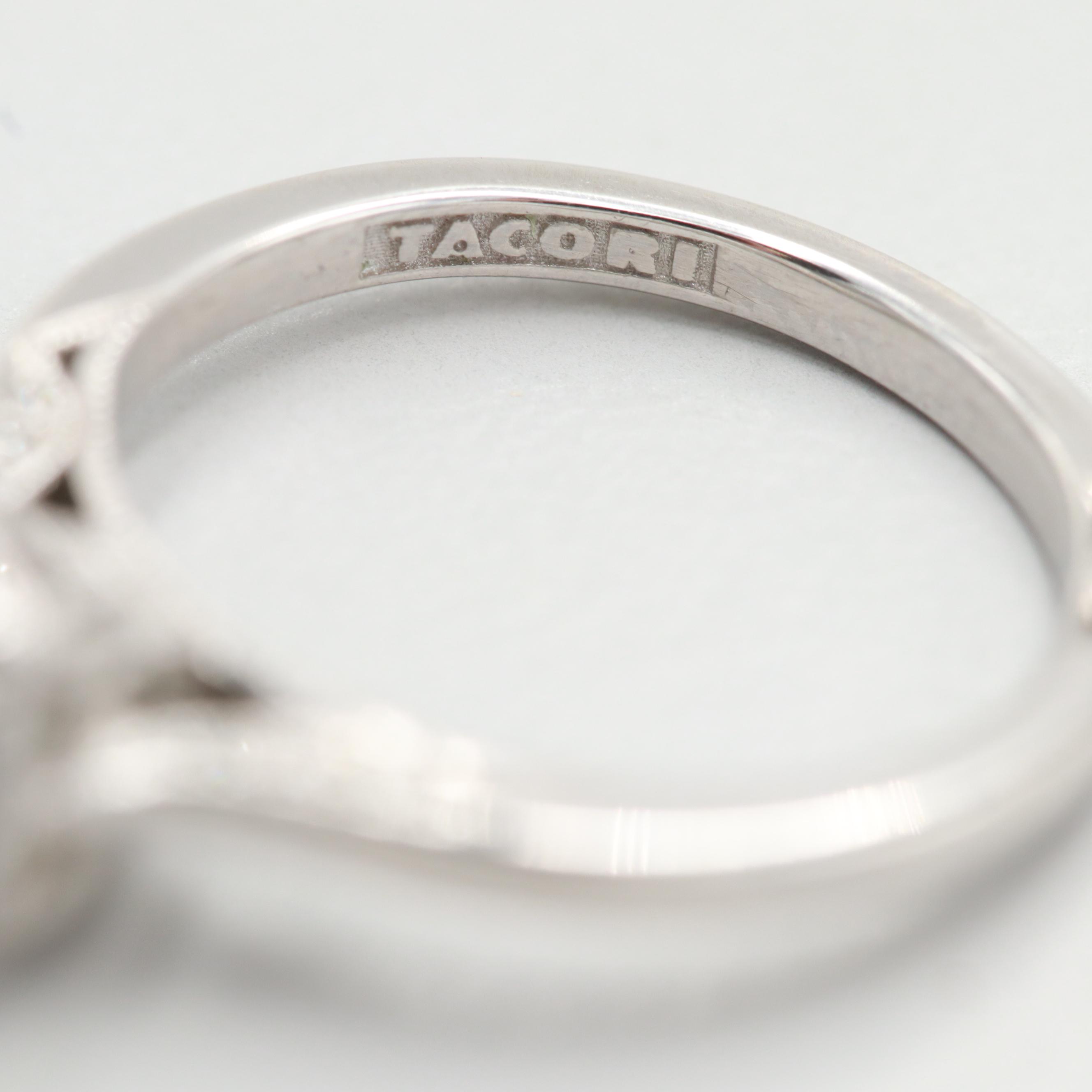 Tacori "Dantela" Collection Platinum Semi-Mount Cubic Zirconia and Diamond Ring