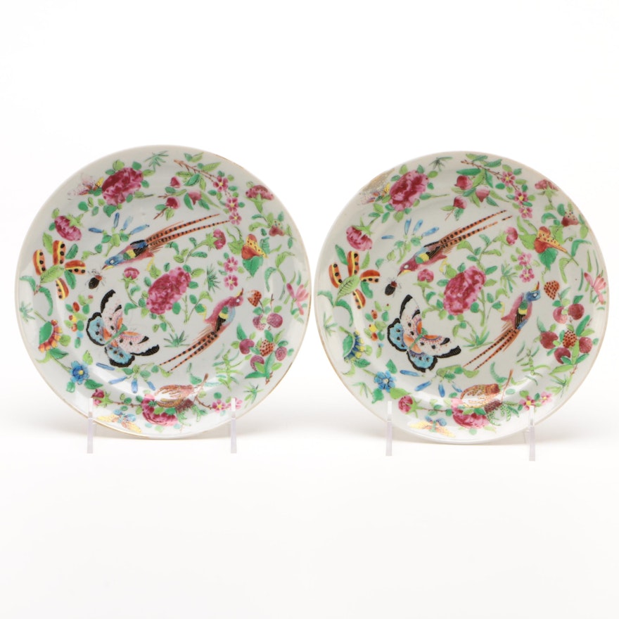 Chinese Hand-Painted Rose Medallion Style Plates