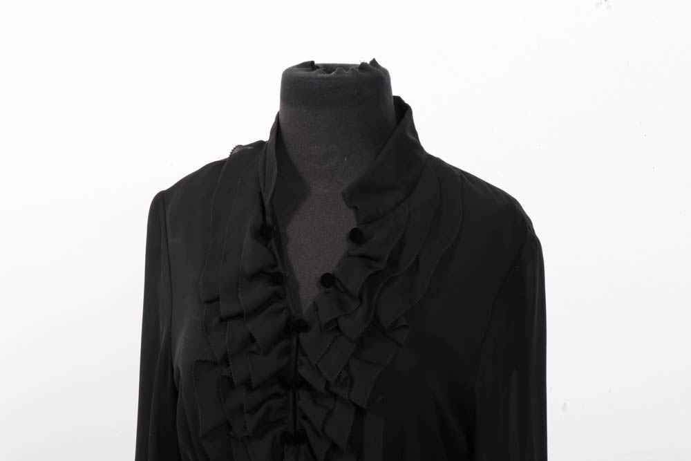 Tory Burch Black Silk Ruffled Long Sleeve Dress