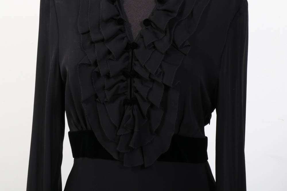 Tory Burch Black Silk Ruffled Long Sleeve Dress