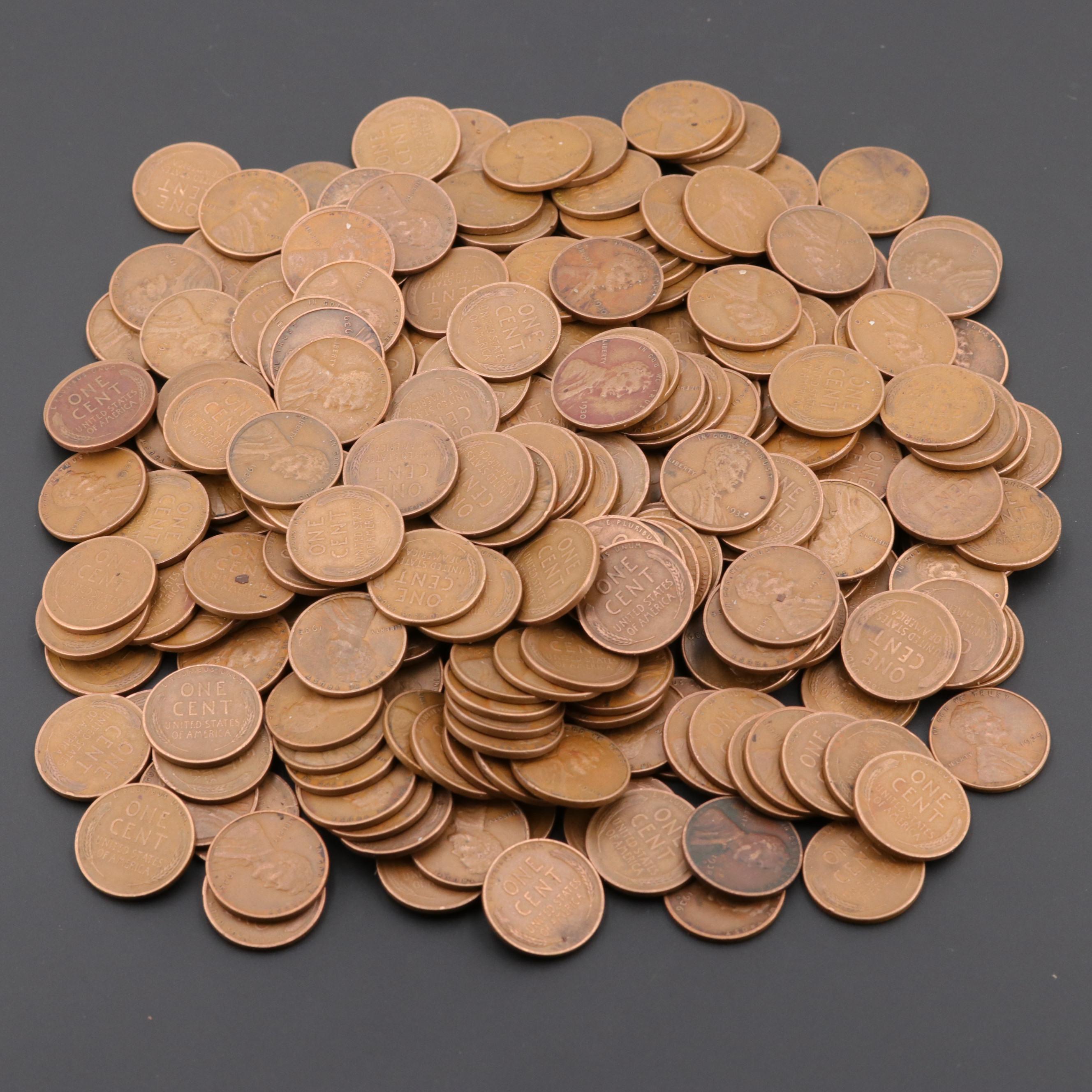 Lot of 250 Lincoln Wheat Cents From The 1930's