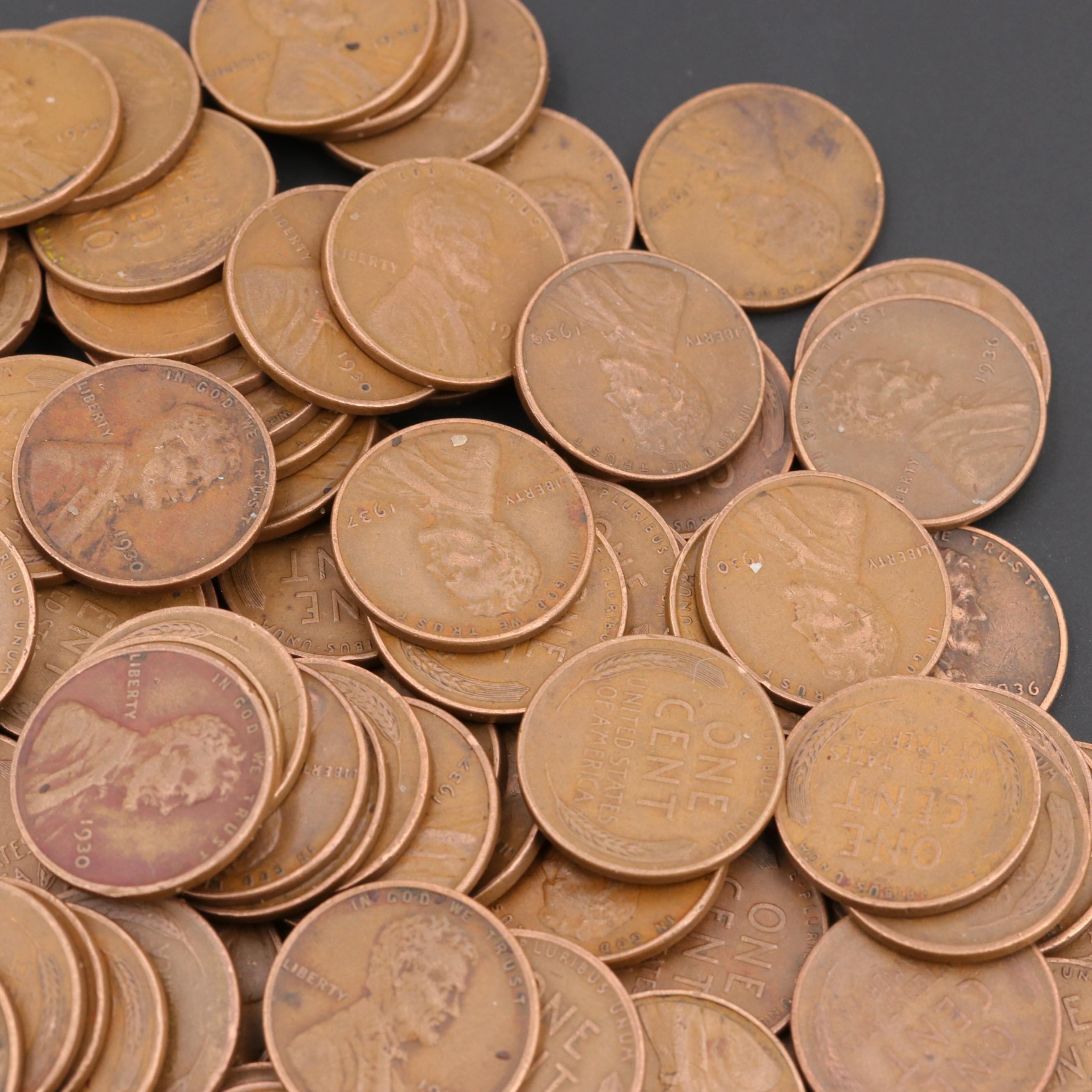 Lot of 250 Lincoln Wheat Cents From The 1930's