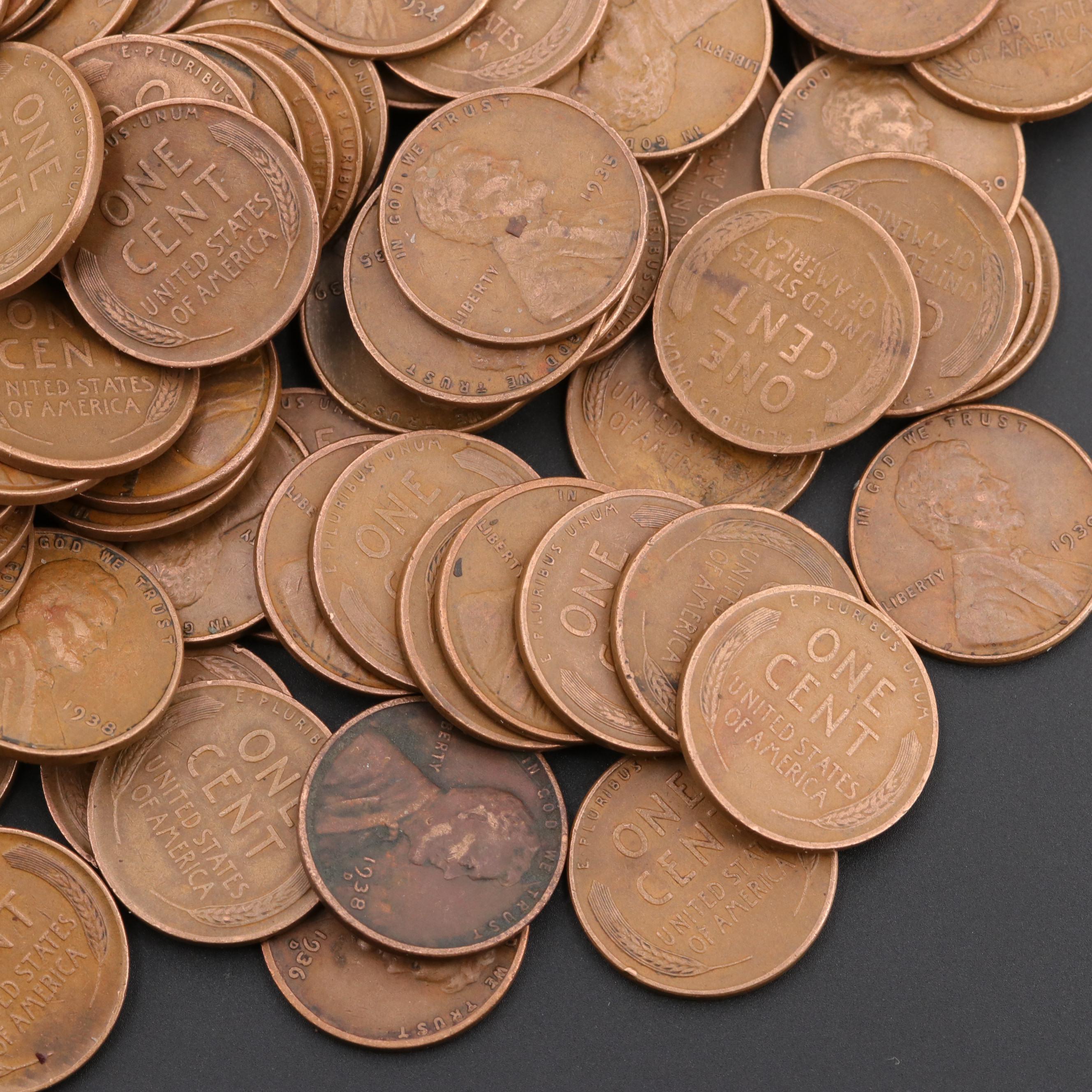 Lot of 250 Lincoln Wheat Cents From The 1930's