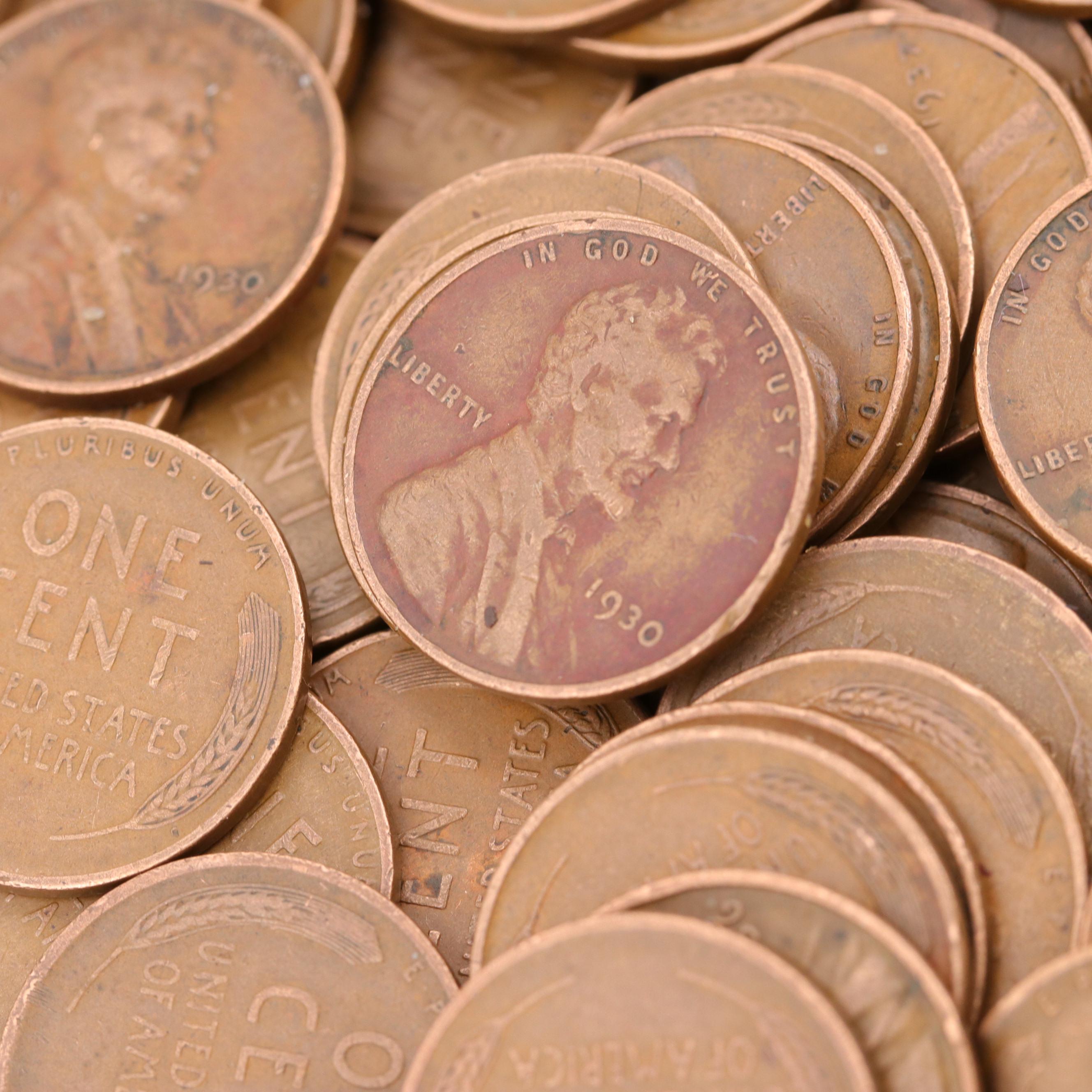 Lot of 250 Lincoln Wheat Cents From The 1930's