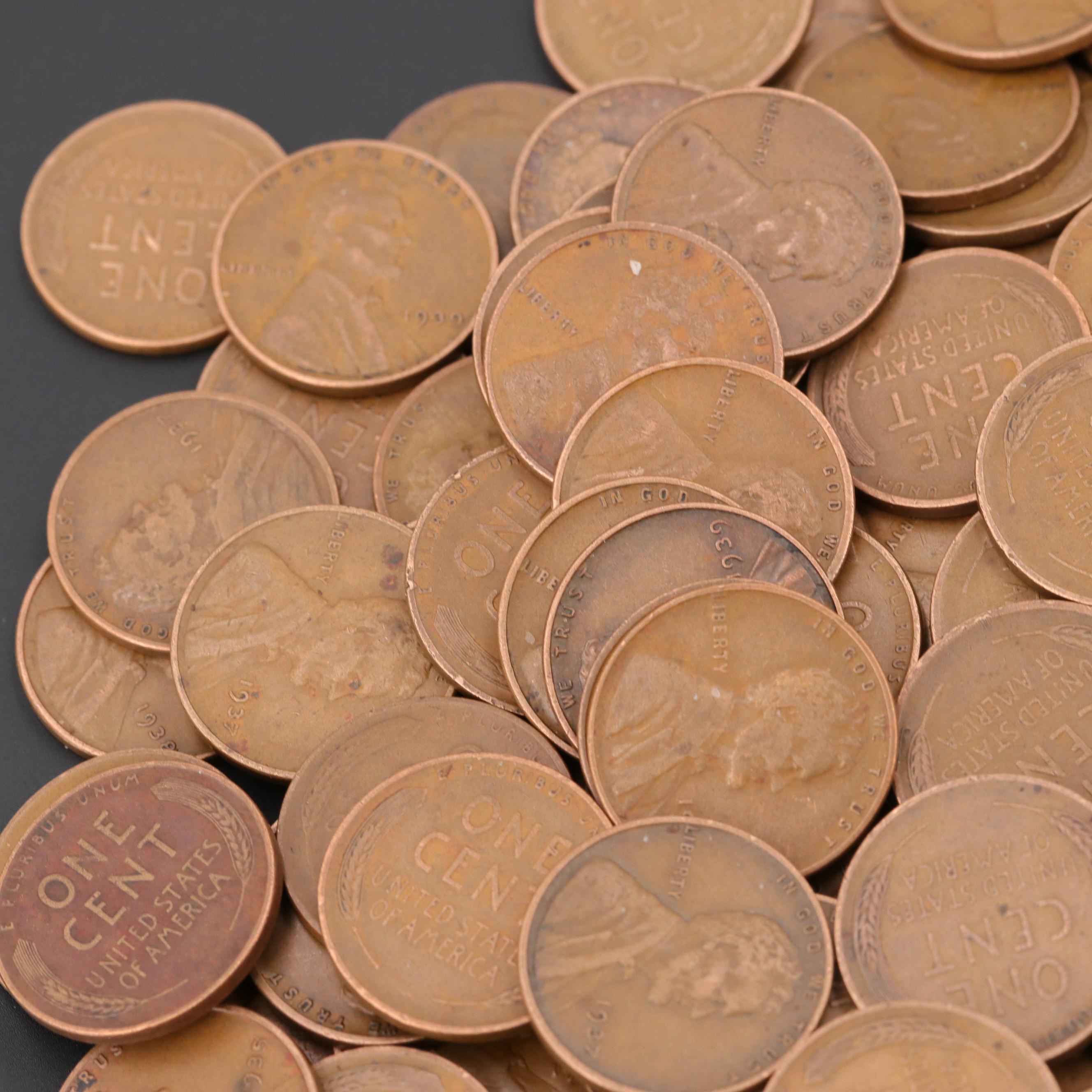 Lot of 250 Lincoln Wheat Cents From The 1930's
