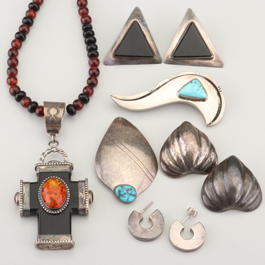 Southwestern Style Sterling Jewelry Including David Troutman Navajo Diné Cross
