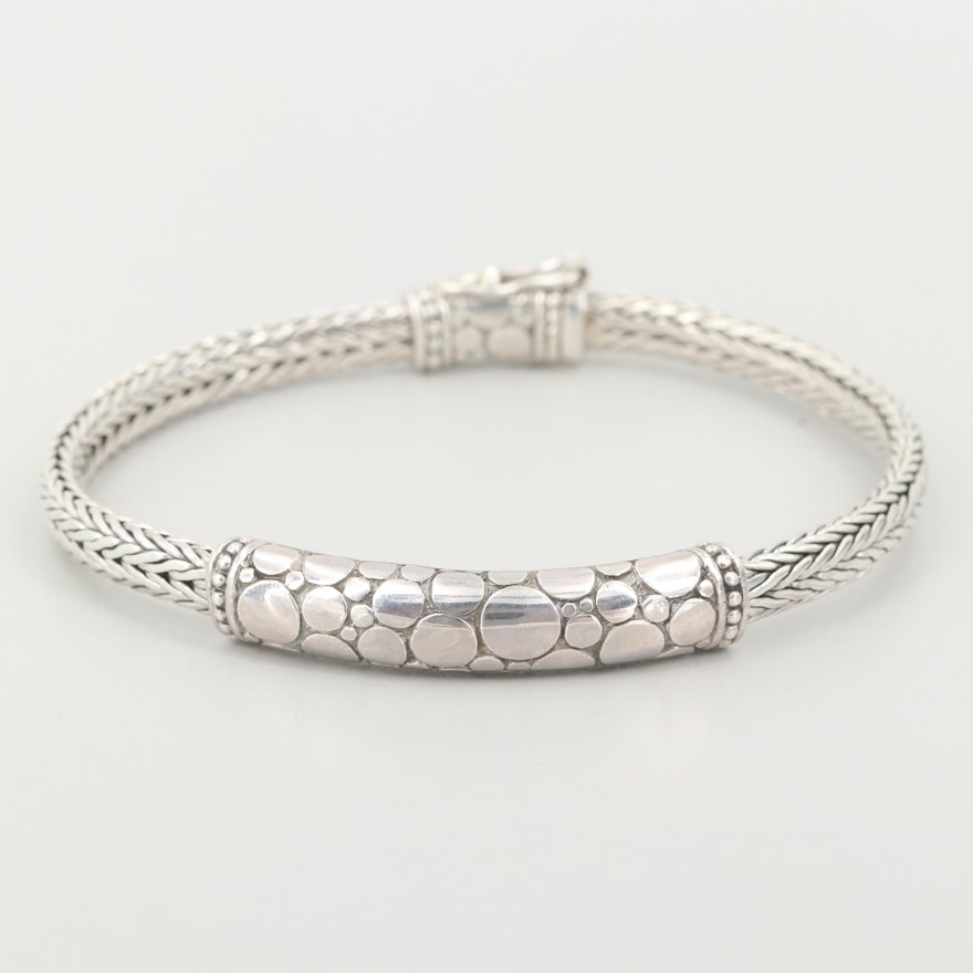 Sarda Sterling Silver Bracelet with Foxtail Chain and Concentric Motif