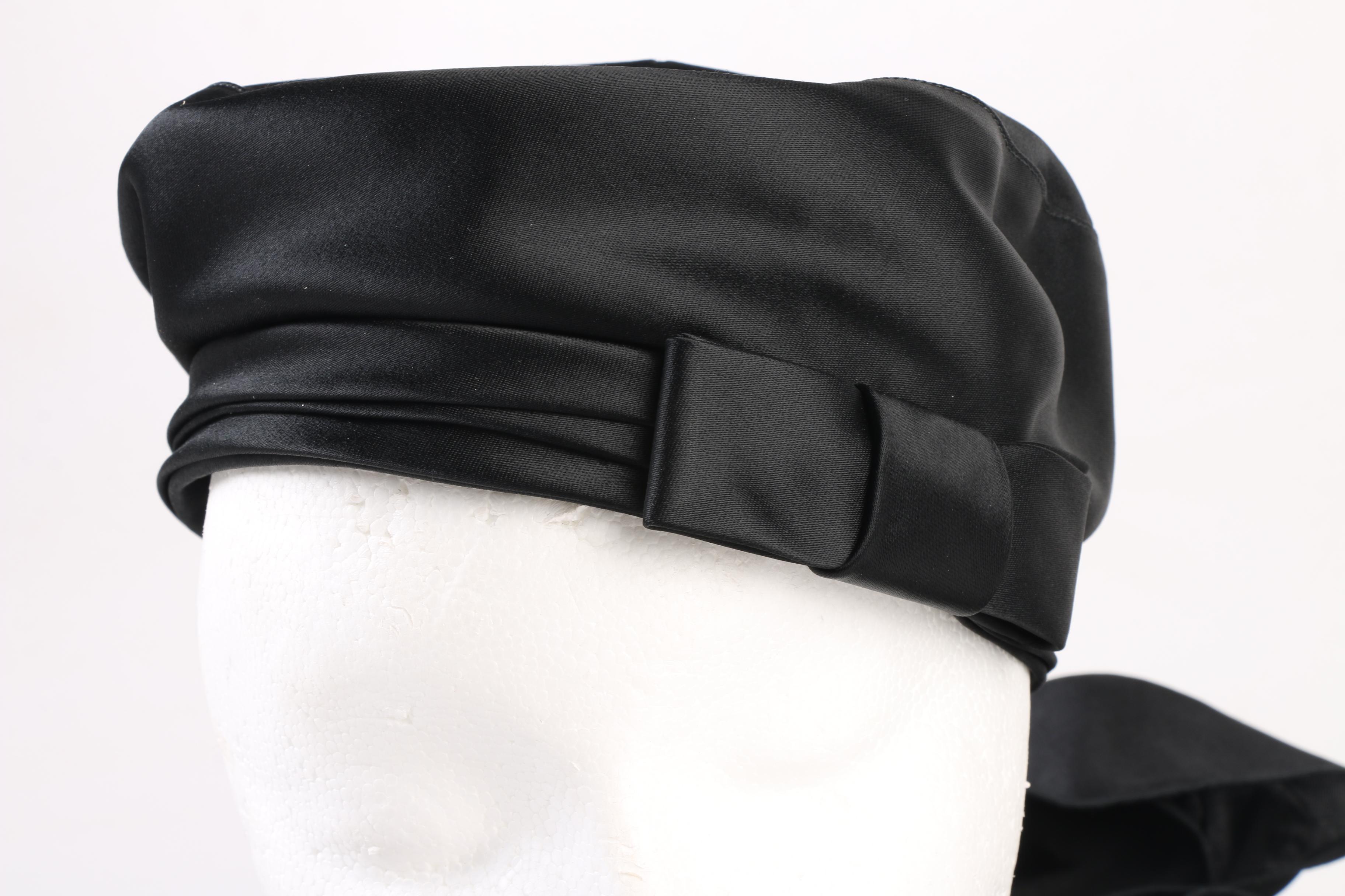 Chapeaux Paris Chicago Satin Pillbox Hat and Bonwit Teller Silk Scarf, 1950s