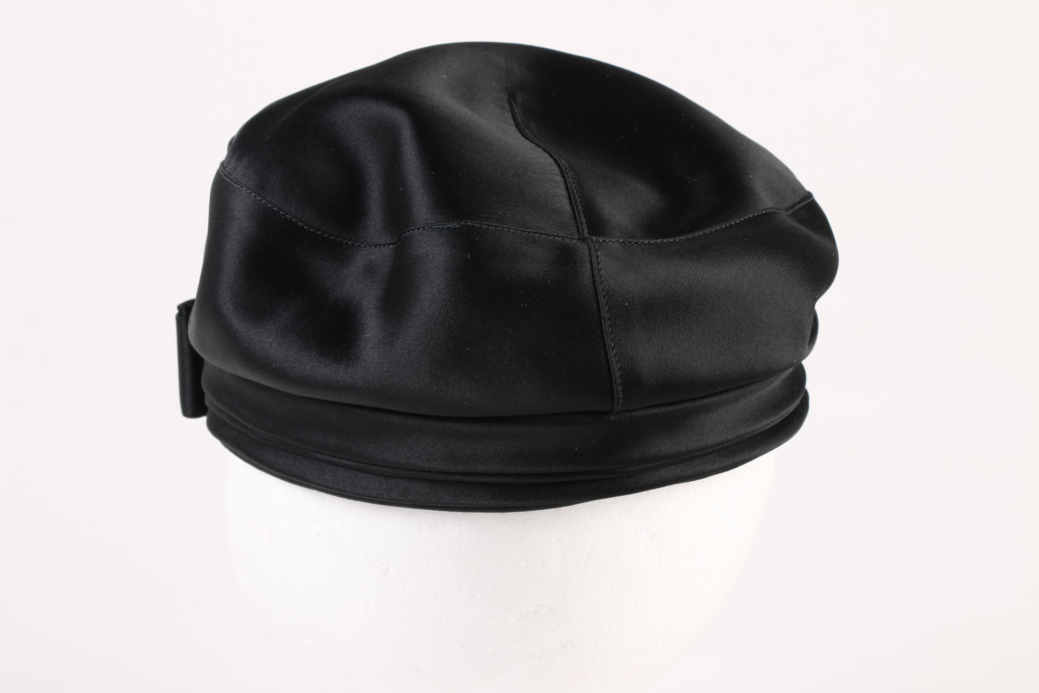 Chapeaux Paris Chicago Satin Pillbox Hat and Bonwit Teller Silk Scarf, 1950s