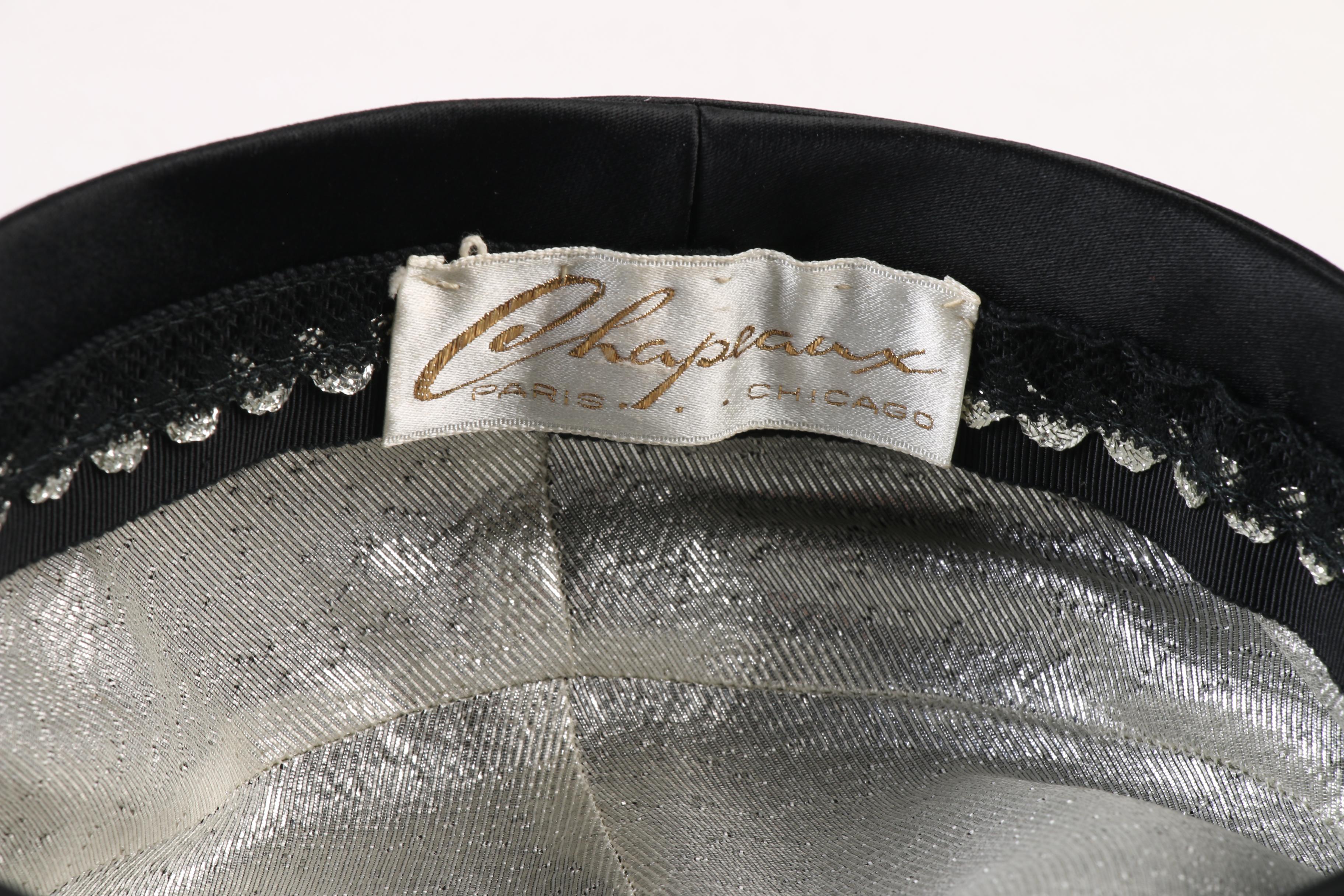Chapeaux Paris Chicago Satin Pillbox Hat and Bonwit Teller Silk Scarf, 1950s