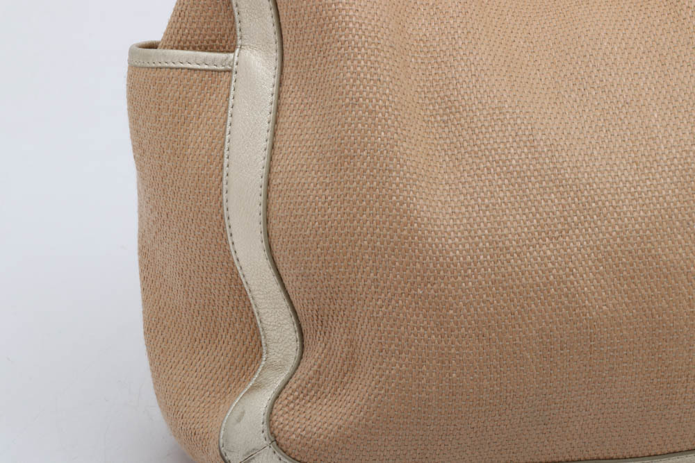 Tory Burch Blush Channing Straw Tote with Gold Metalic Leather Trim