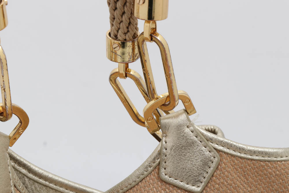 Tory Burch Blush Channing Straw Tote with Gold Metalic Leather Trim