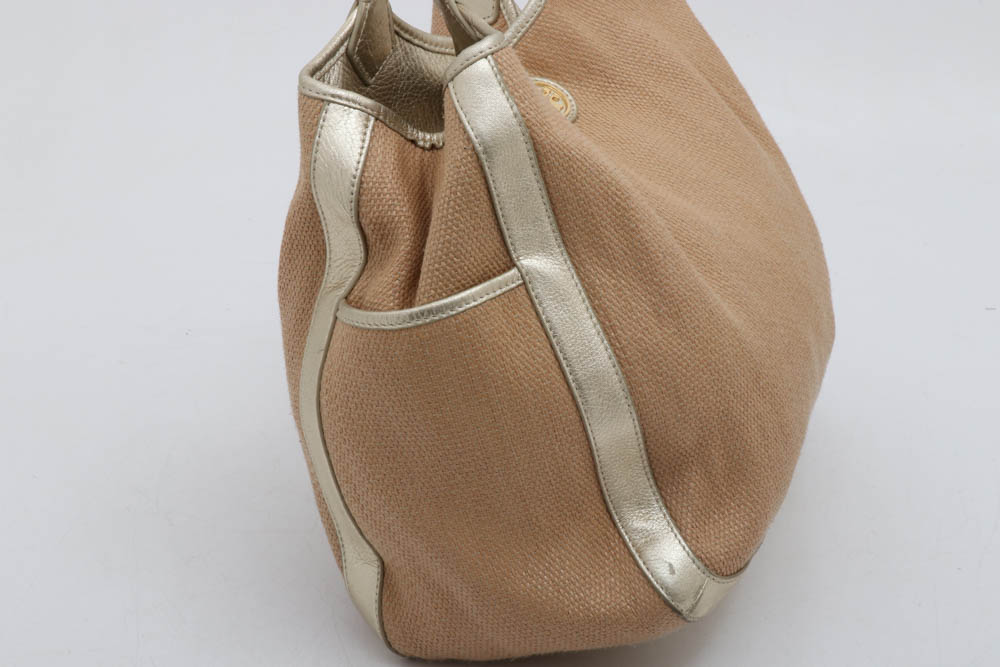 Tory Burch Blush Channing Straw Tote with Gold Metalic Leather Trim