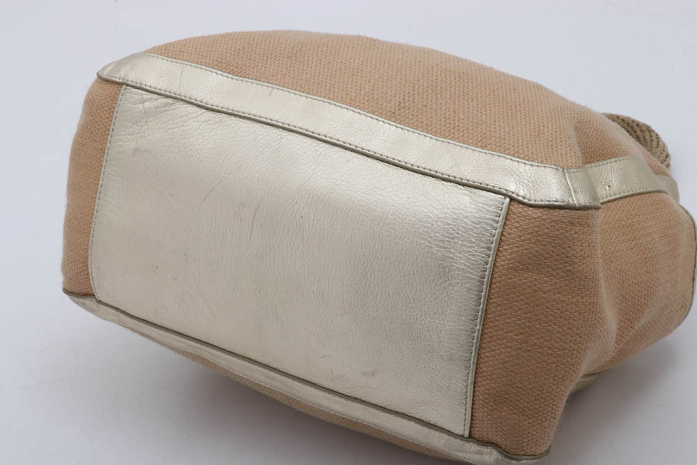 Tory Burch Blush Channing Straw Tote with Gold Metalic Leather Trim