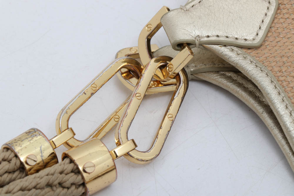 Tory Burch Blush Channing Straw Tote with Gold Metalic Leather Trim