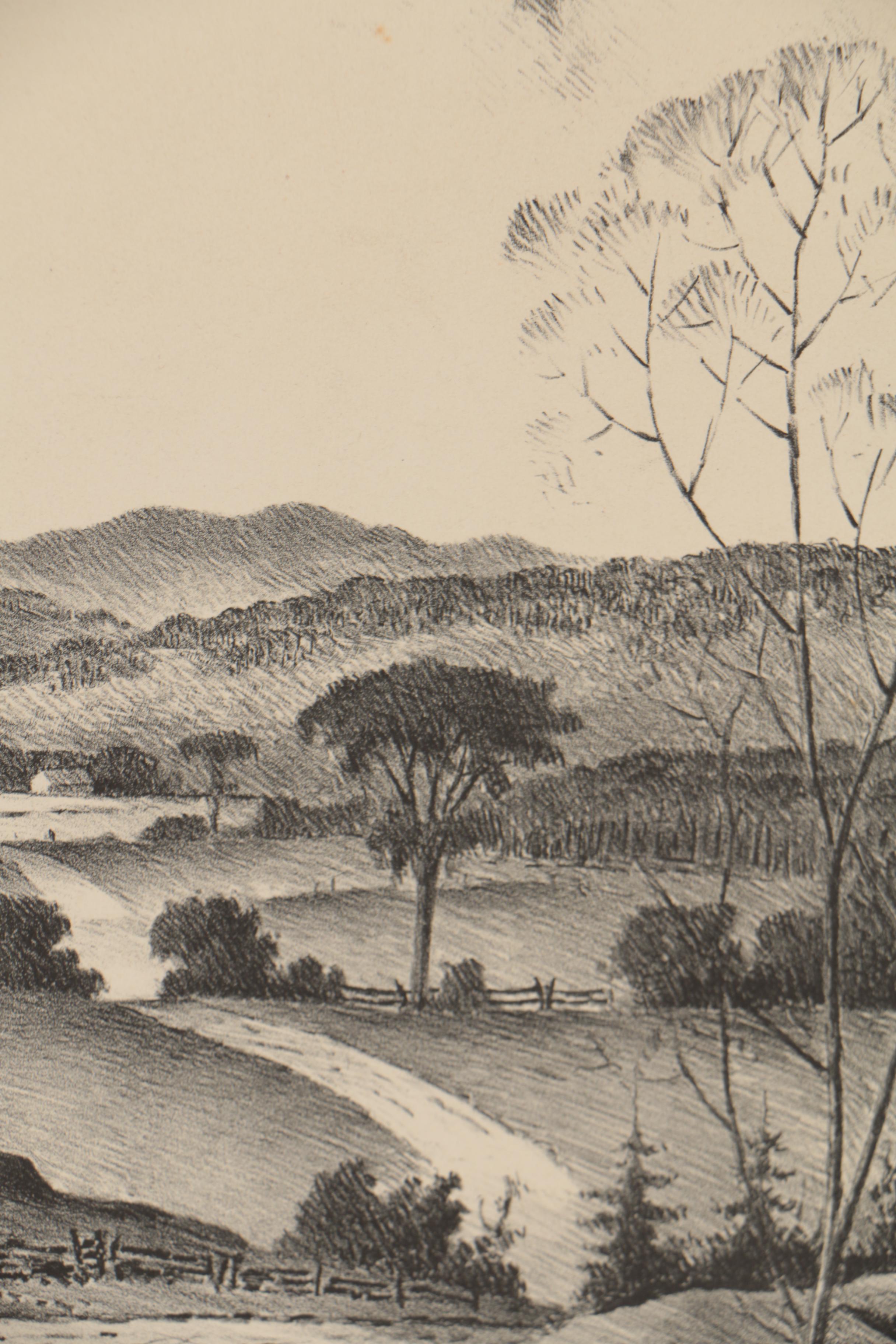 Edward Sanborn Lithograph of Rural Landscape