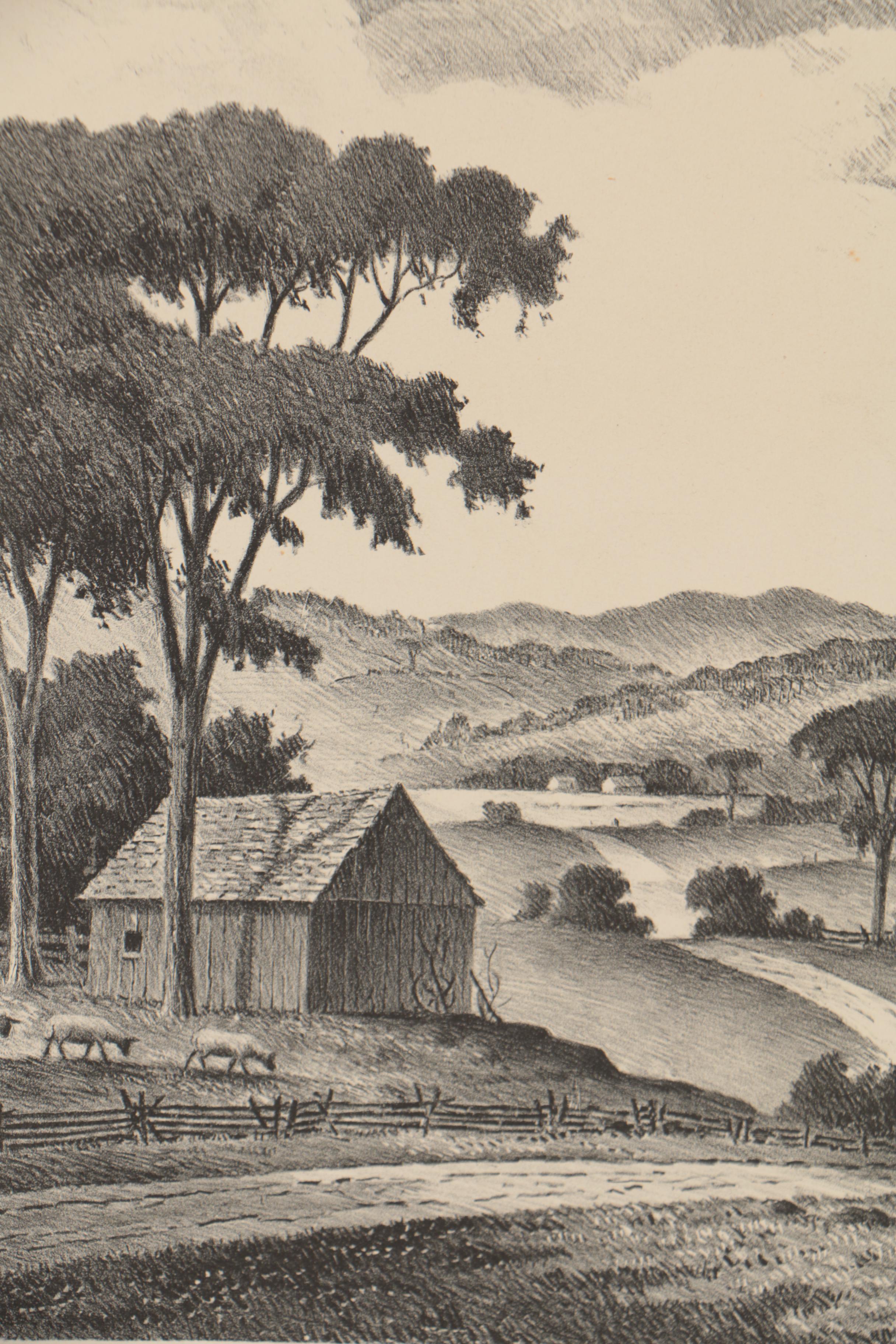Edward Sanborn Lithograph of Rural Landscape