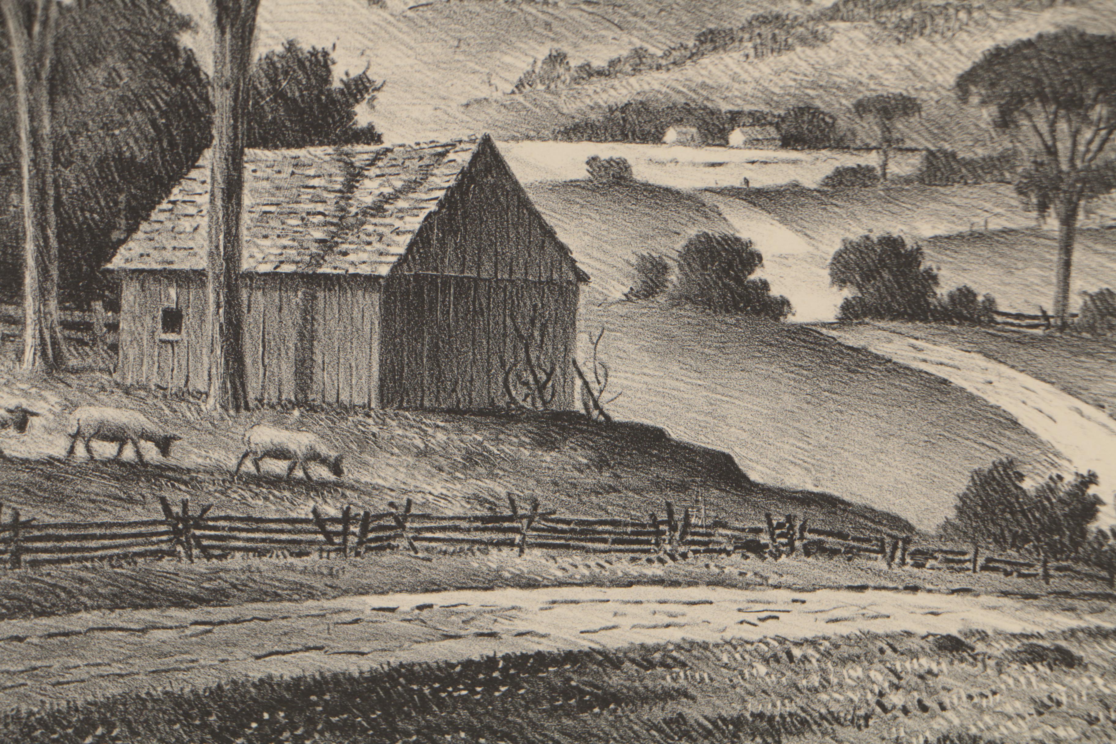 Edward Sanborn Lithograph of Rural Landscape