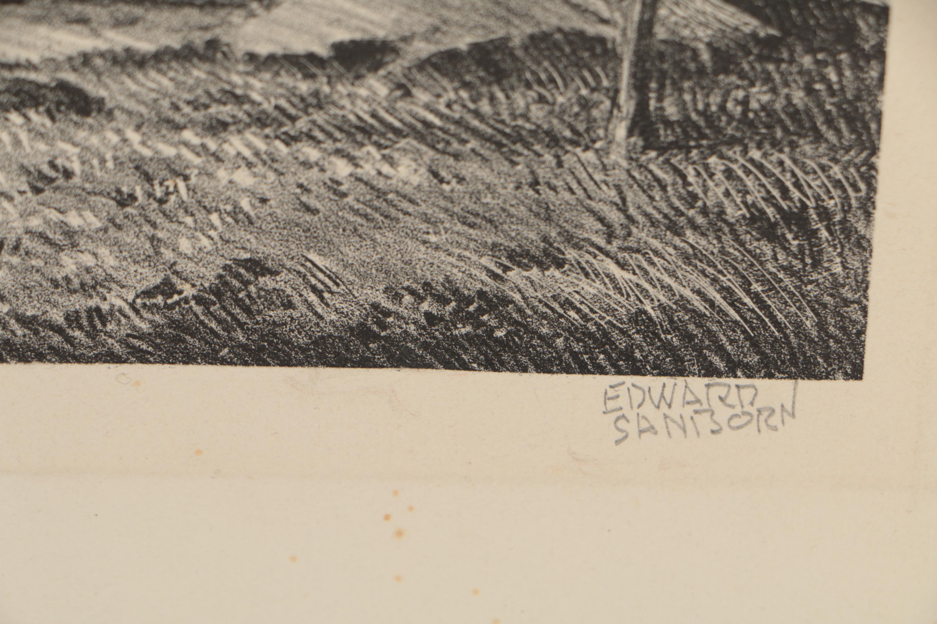 Edward Sanborn Lithograph of Rural Landscape