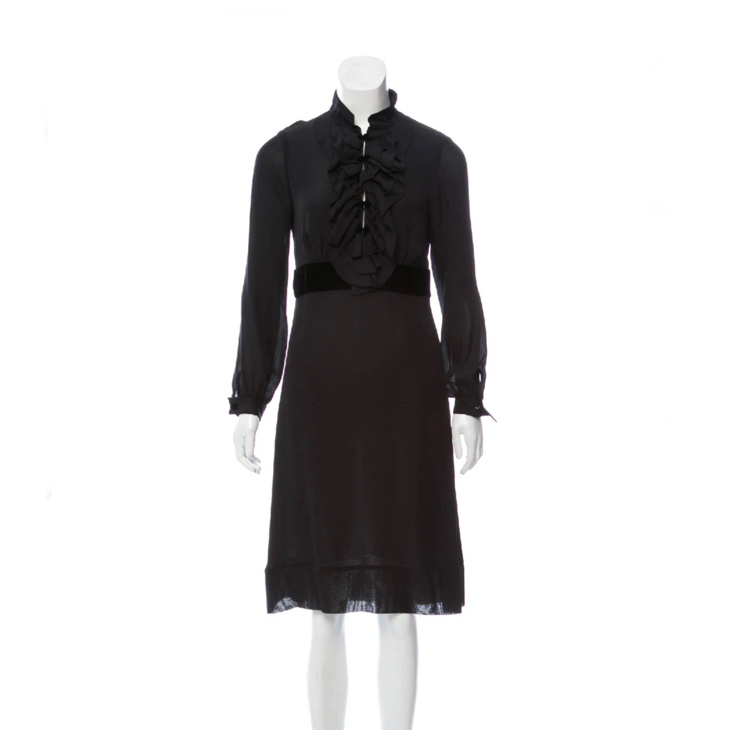 Tory Burch Black Silk Ruffled Long Sleeve Dress