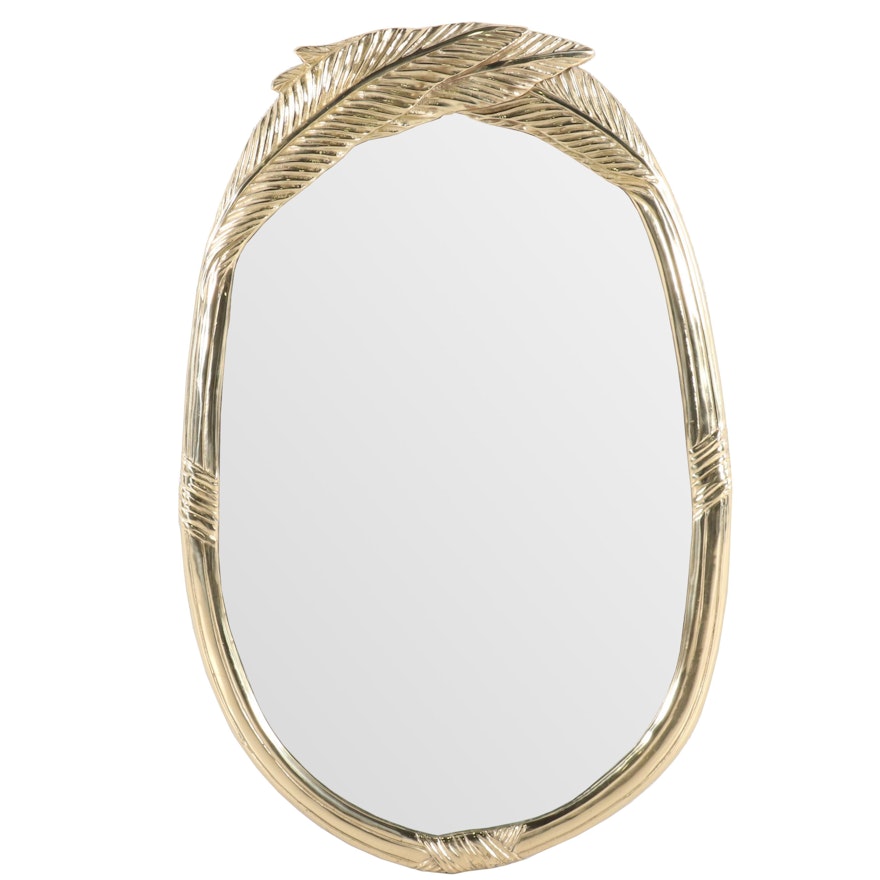 Decorative Crafts Brass Banana Leaf Wall Mirror, Mid-Century