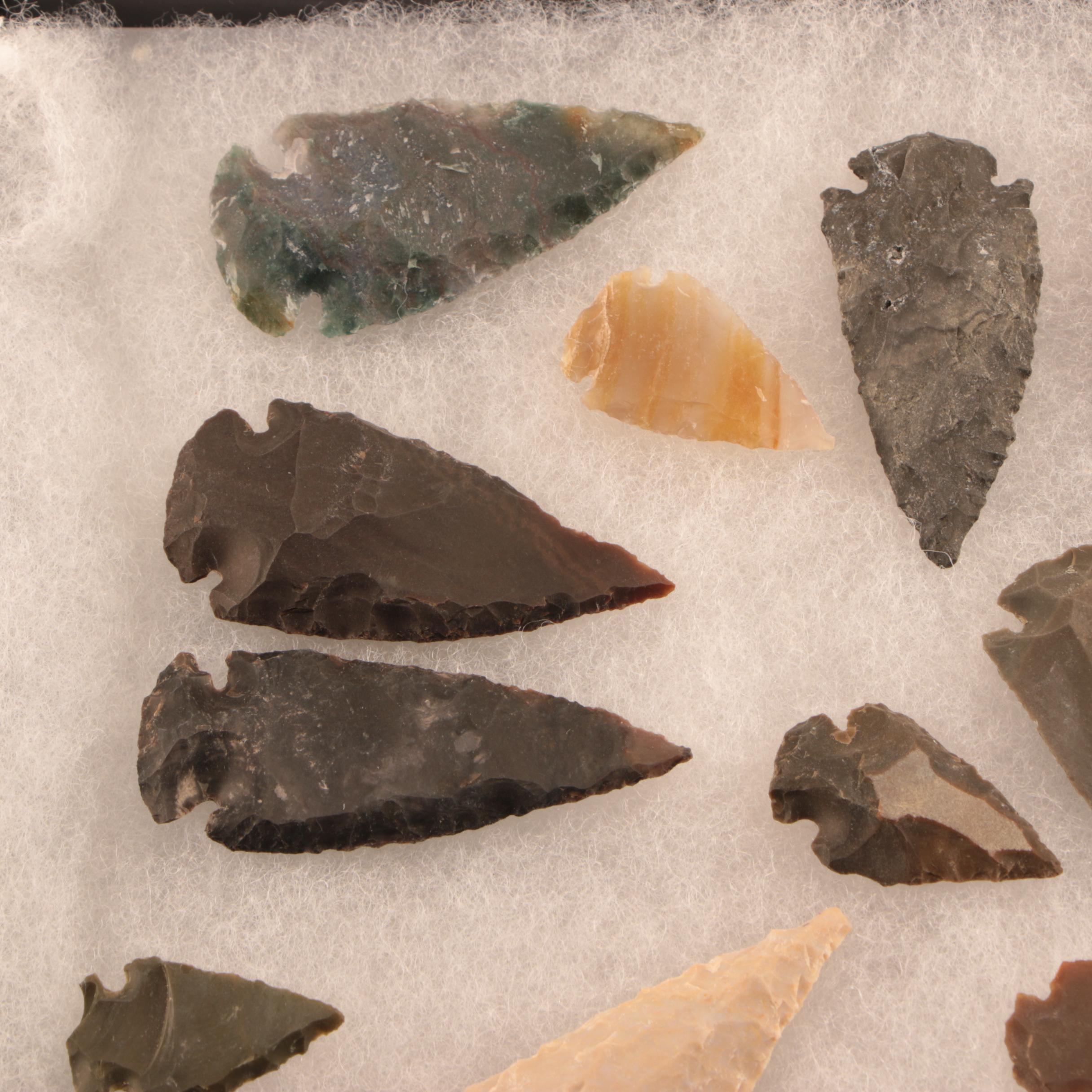 Twenty Six Contemporary Style Arrowheads With Glass Display Box