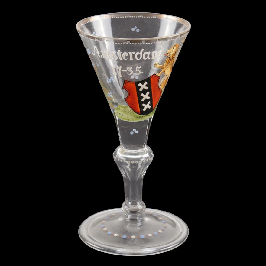 Hand-Painted Amsterdam Armorial Stemmed Goblet, 1735