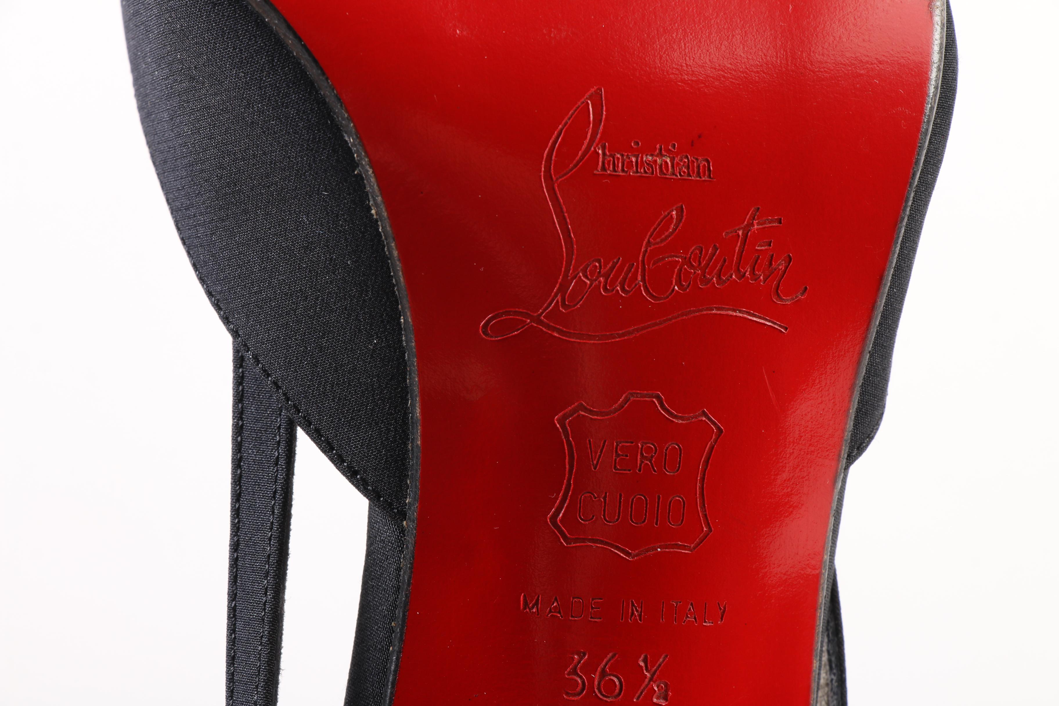 Christian Louboutin Paris Slingback Bow Heels in Black Crepe Satin