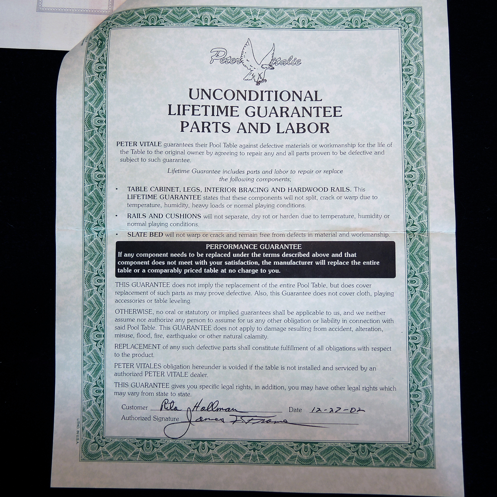 Peter Vitalie Company "Gore Gulch" Collection Billiard Table and Accessories