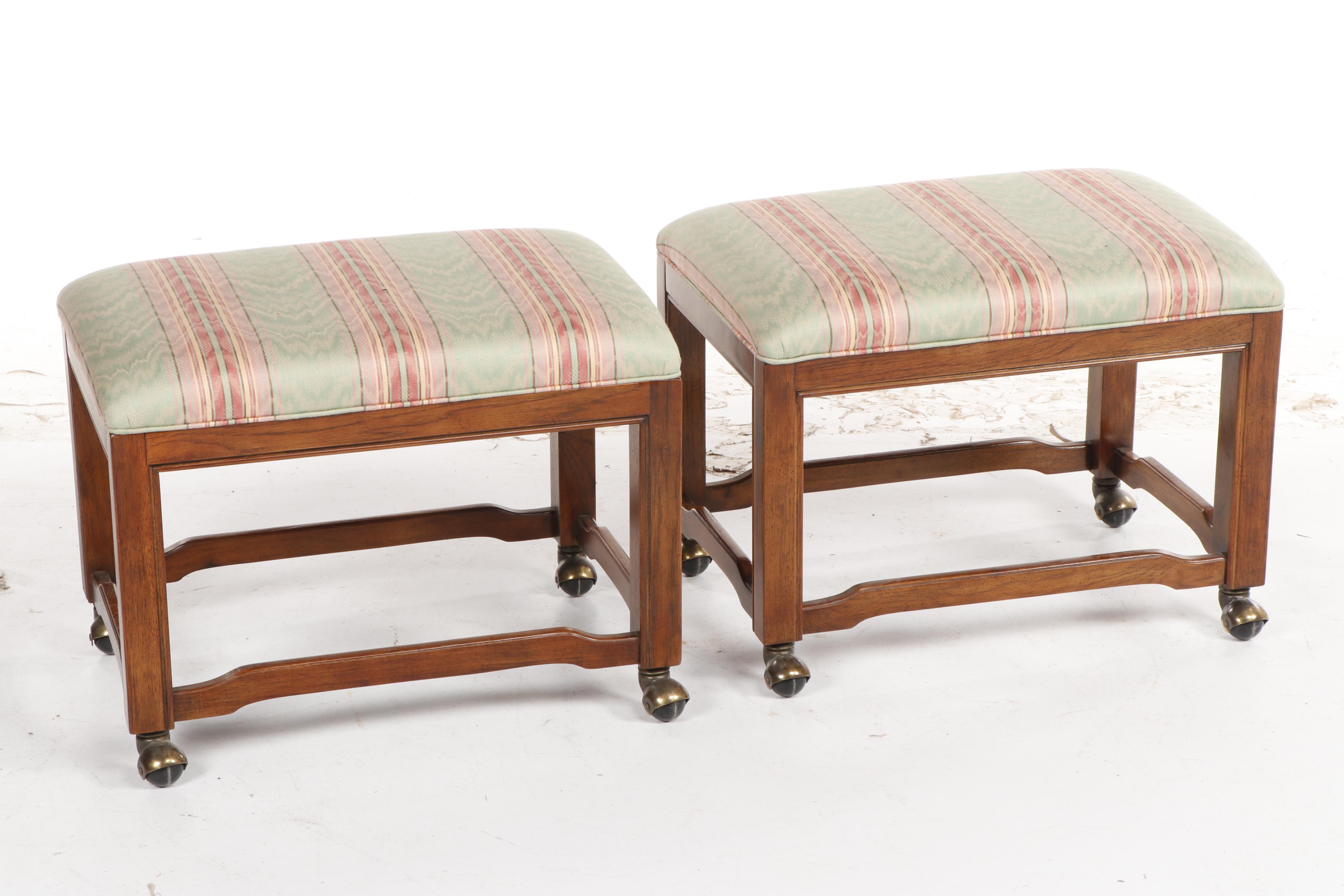Chinoiserie Drexel Wooden Console Table and Pair of Stools on Casters