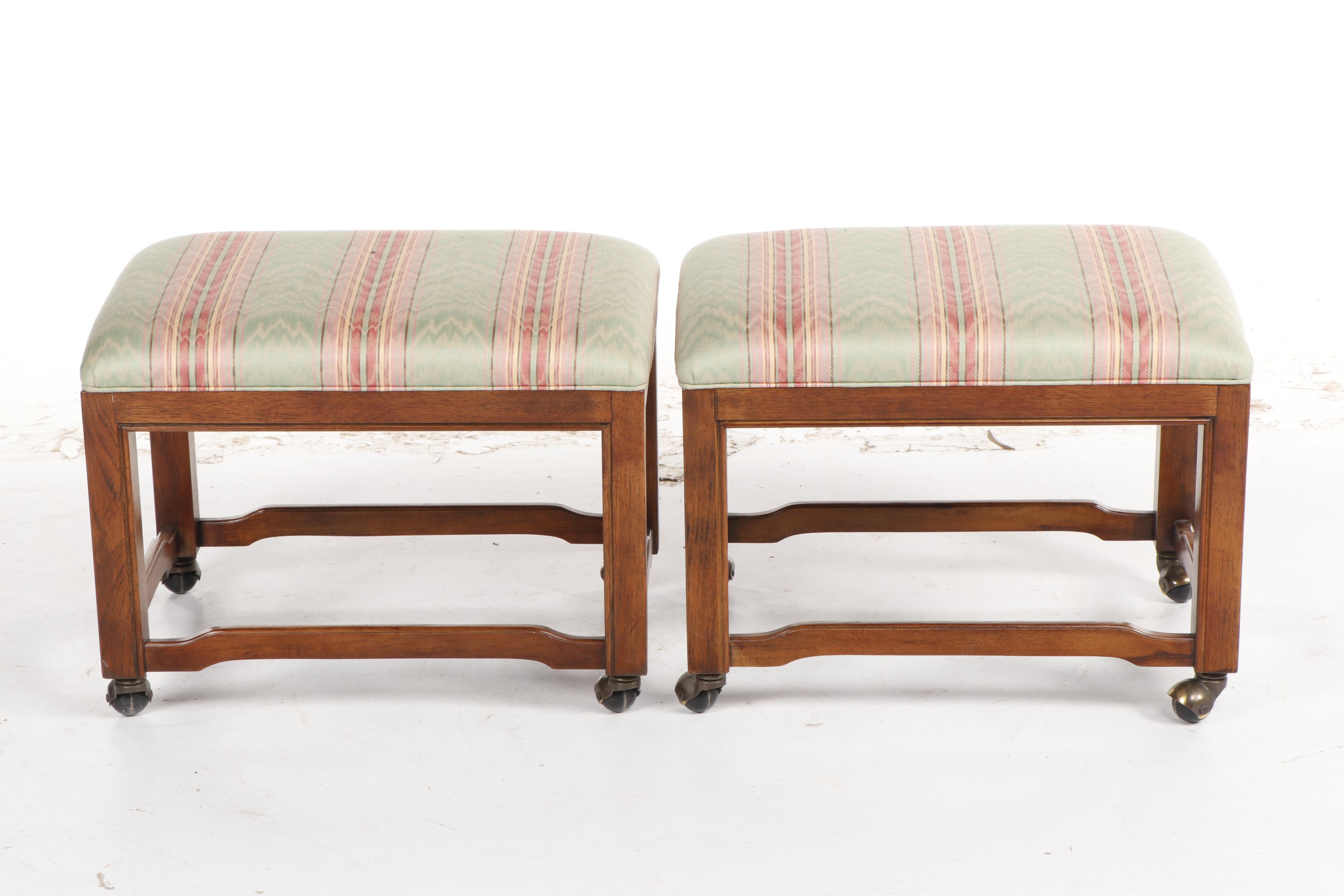 Chinoiserie Drexel Wooden Console Table and Pair of Stools on Casters