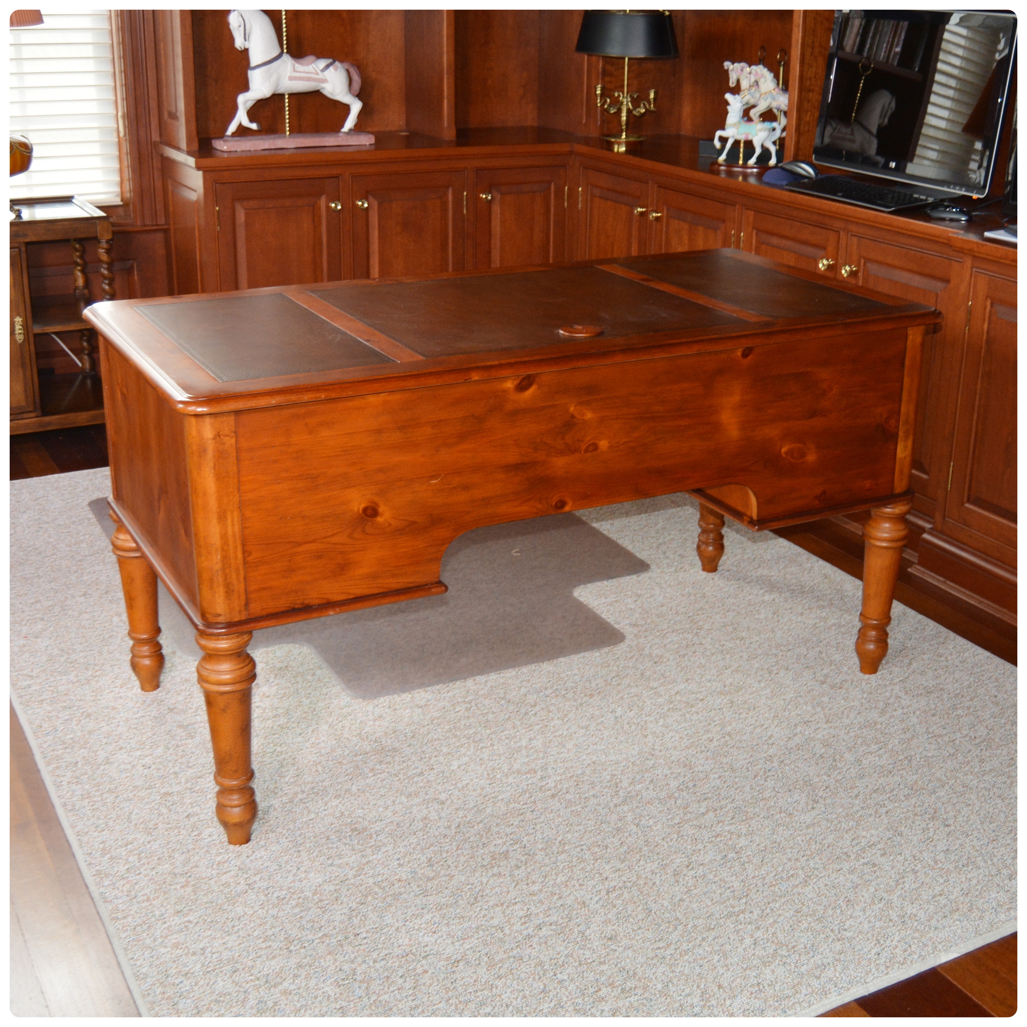 Pine Knee Hole Desk with Leather Inlay, Contemporary