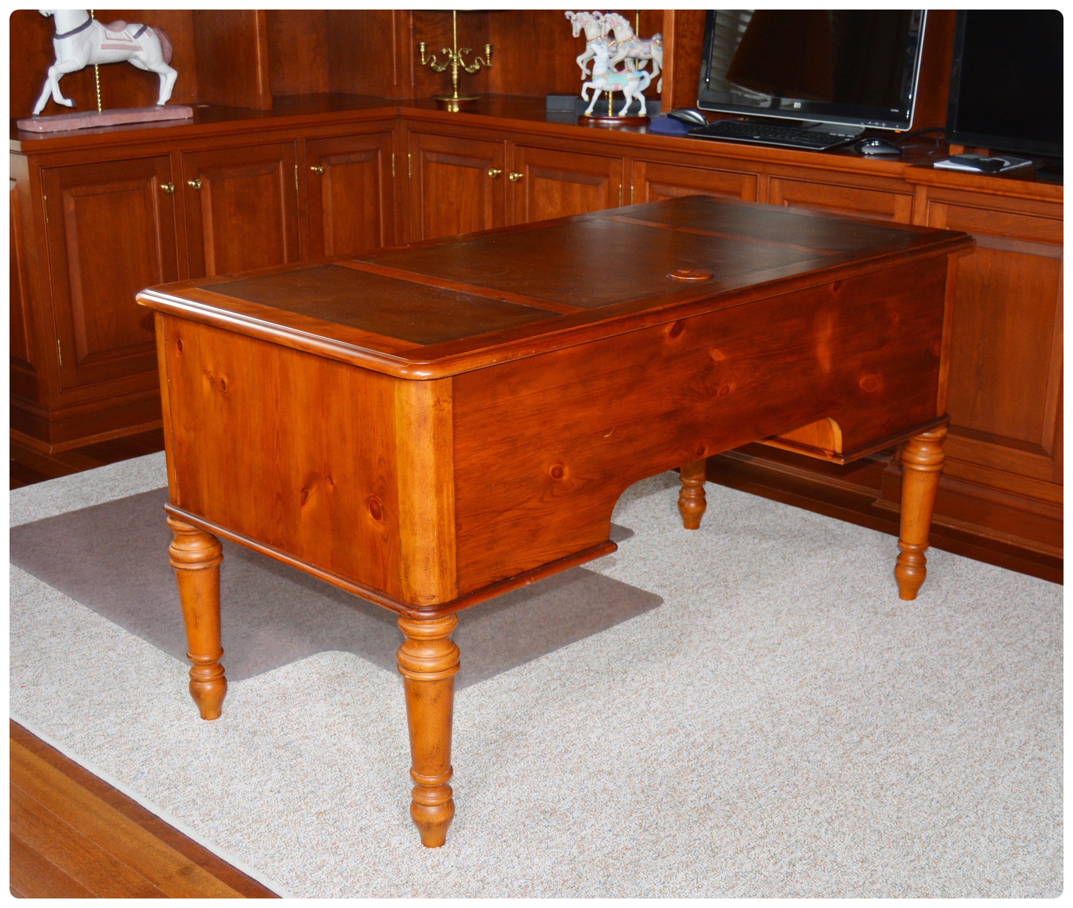 Pine Knee Hole Desk with Leather Inlay, Contemporary