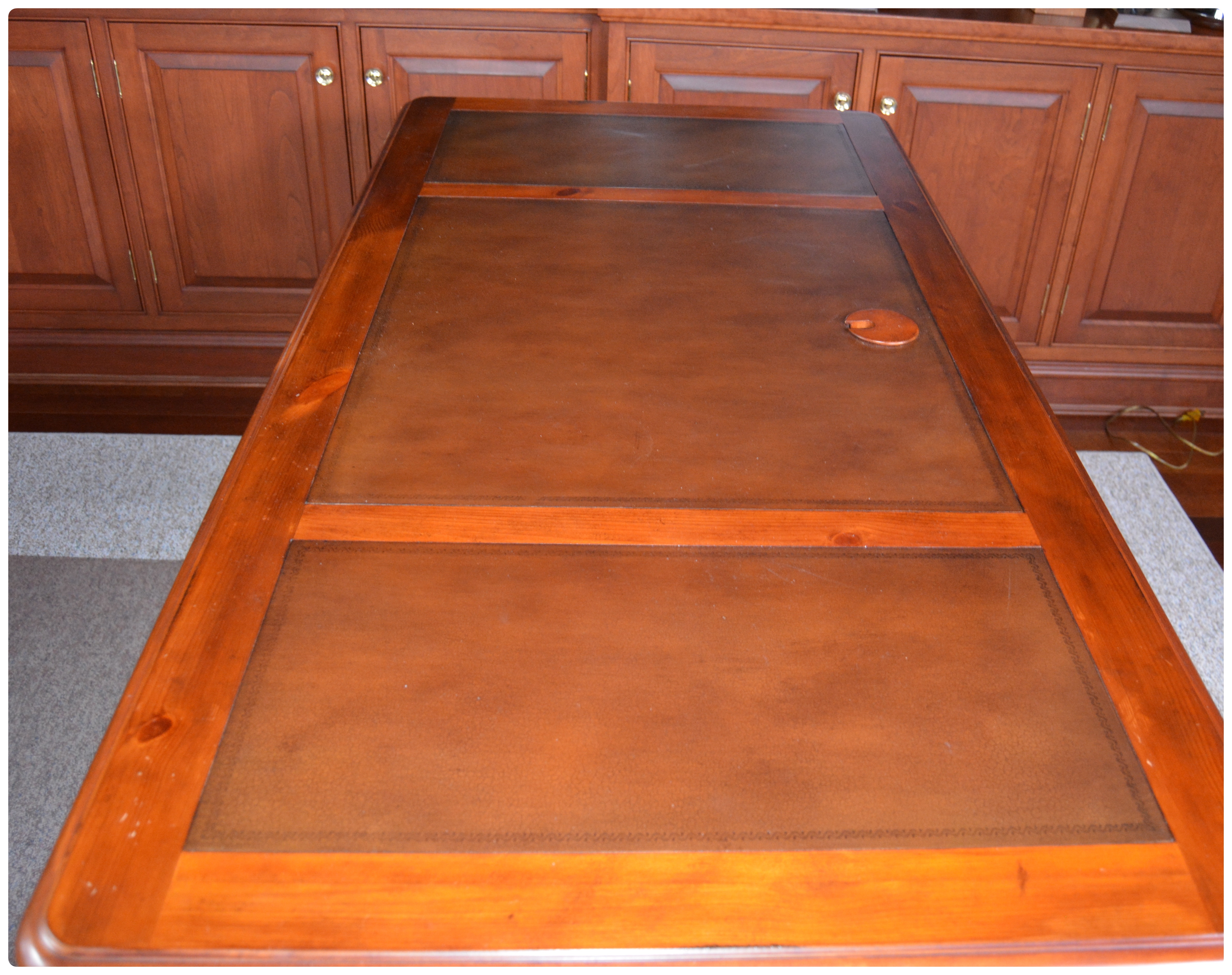 Pine Knee Hole Desk with Leather Inlay, Contemporary