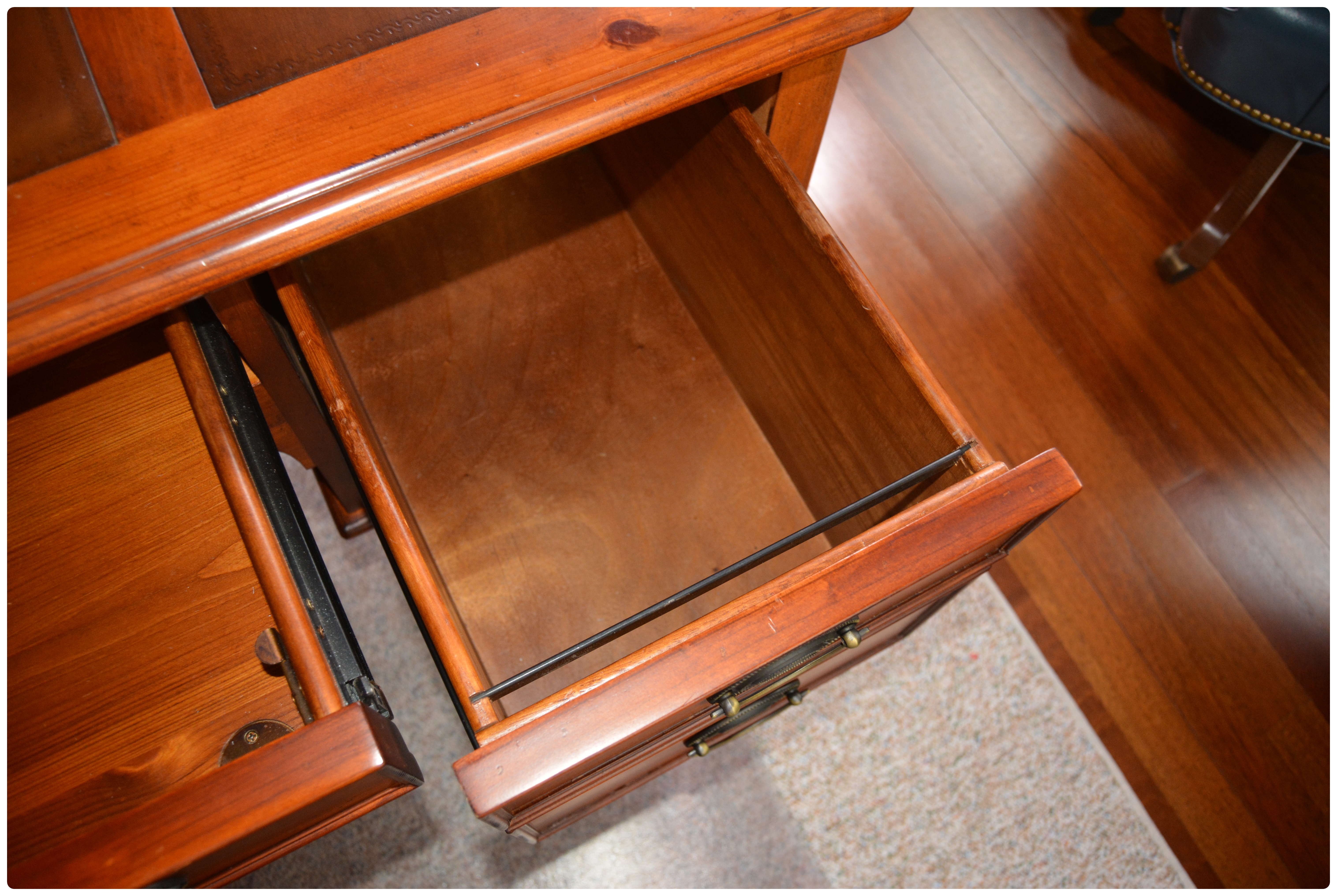 Pine Knee Hole Desk with Leather Inlay, Contemporary