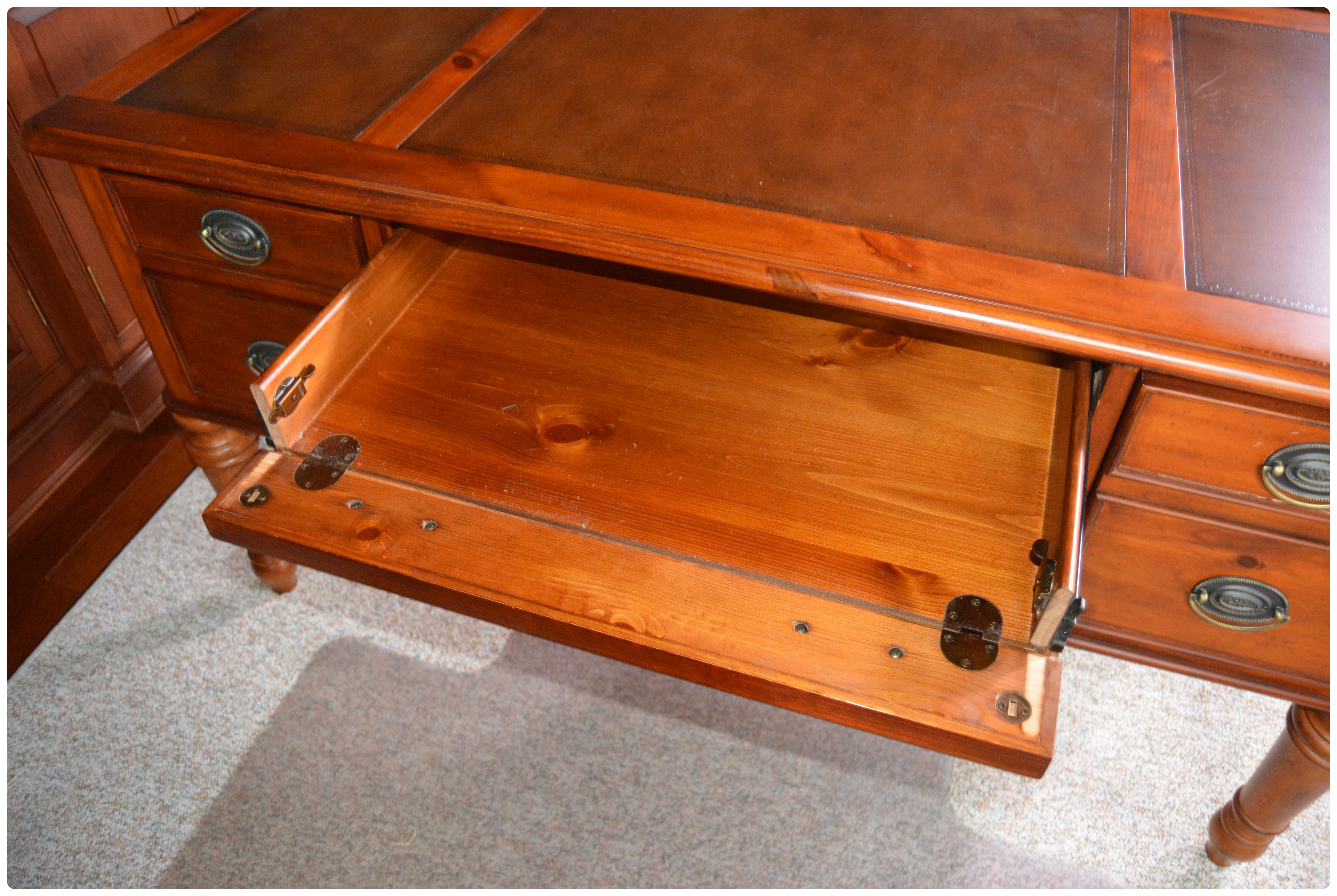 Pine Knee Hole Desk with Leather Inlay, Contemporary