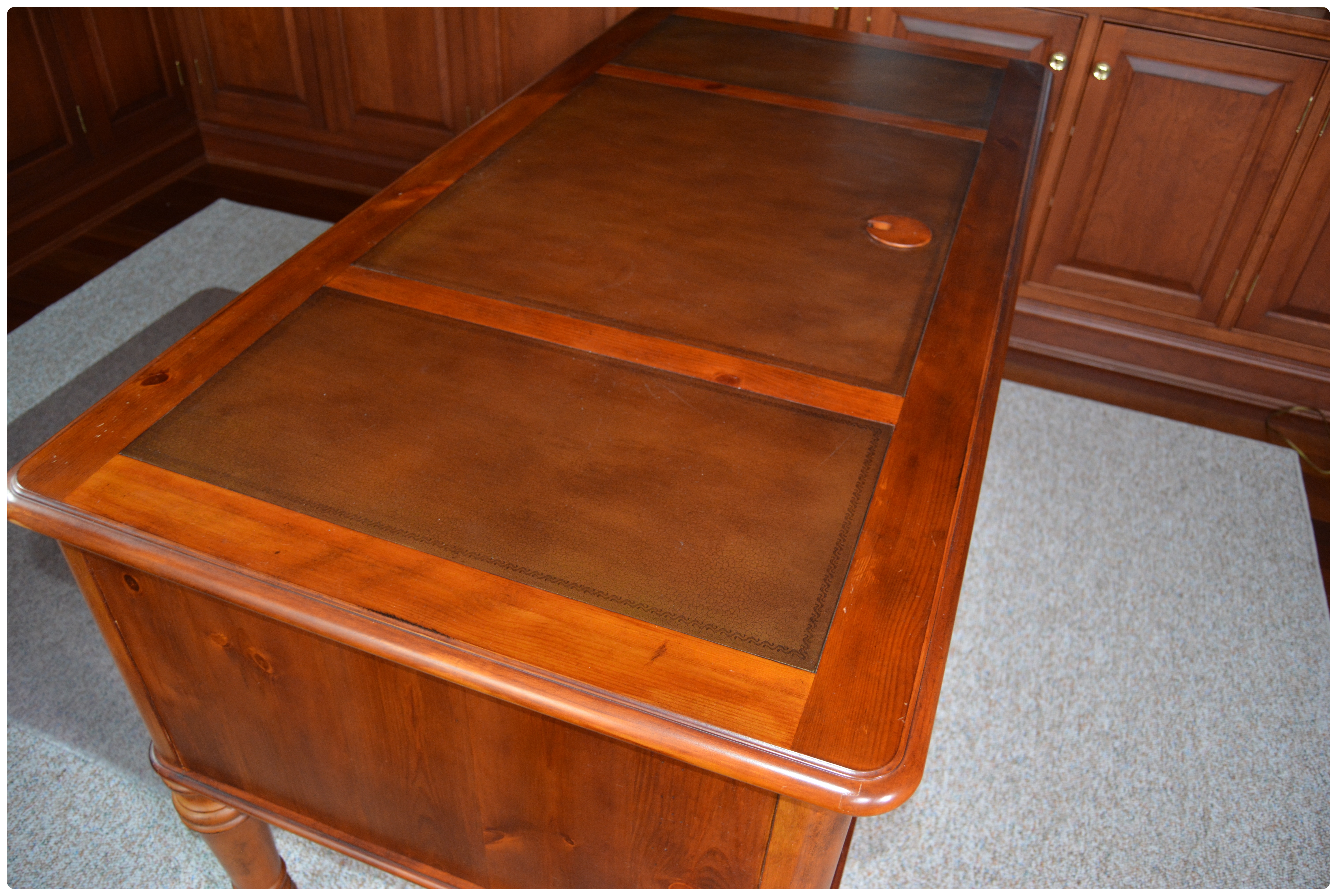 Pine Knee Hole Desk with Leather Inlay, Contemporary