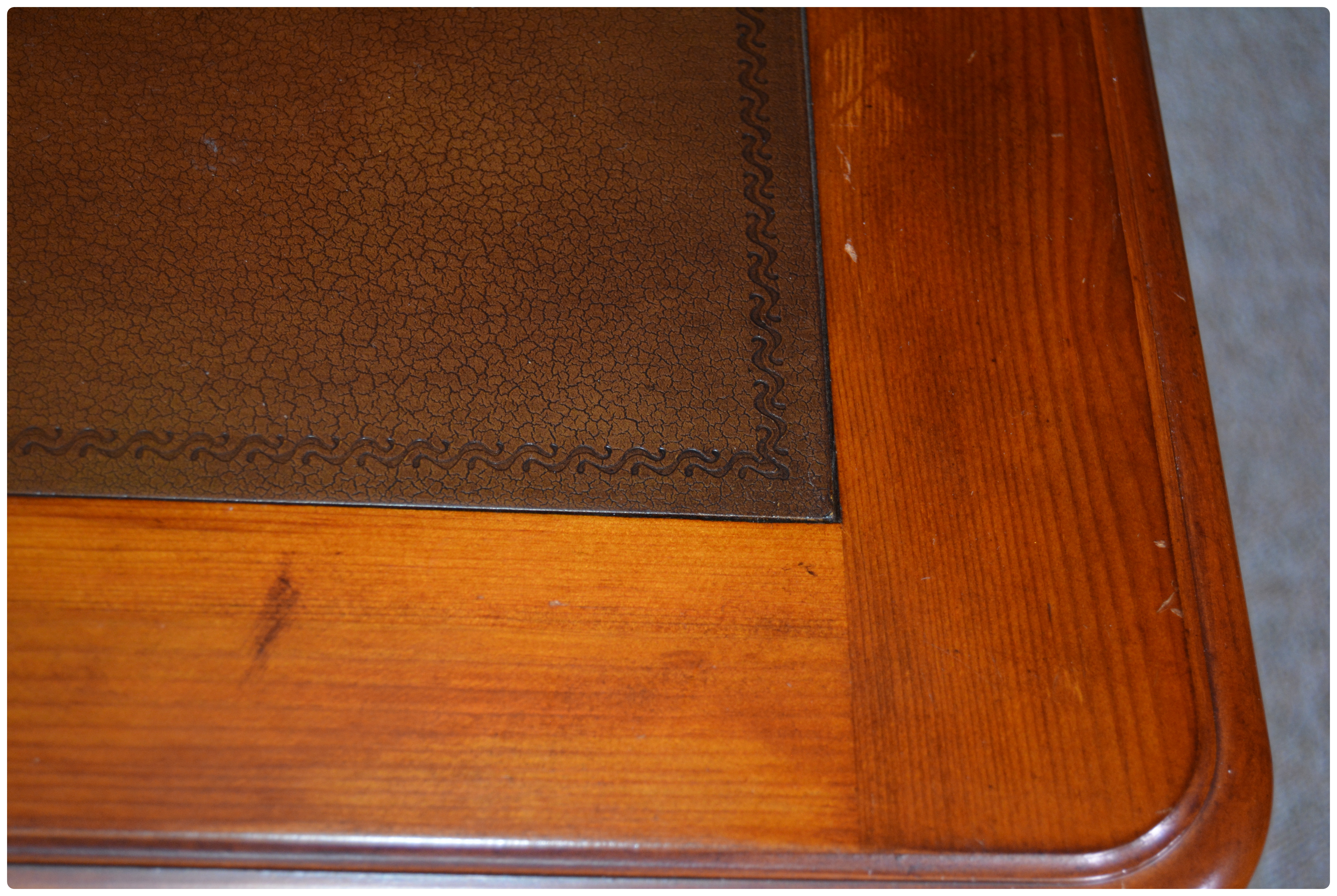 Pine Knee Hole Desk with Leather Inlay, Contemporary