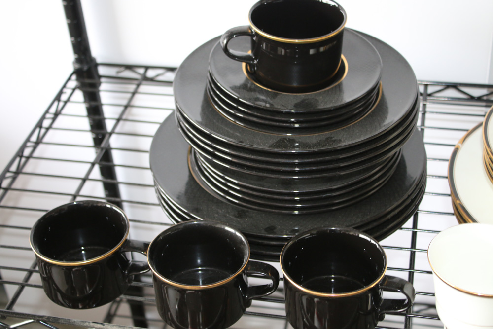 Mikasa "Matrix Black" and "Academy" Dinner Services for Four, Made in Japan