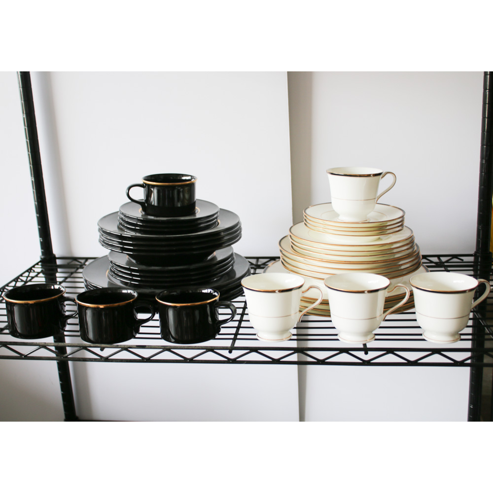 Mikasa "Matrix Black" and "Academy" Dinner Services for Four, Made in Japan